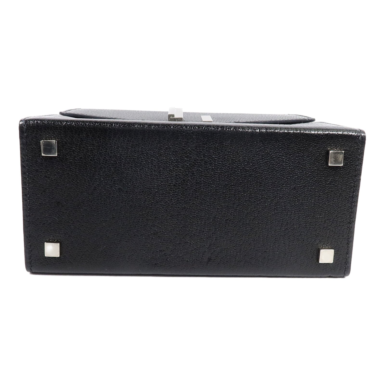 HERMES Chevre皮革Cinhetic Box肩背袋Black/Bleu Saphir