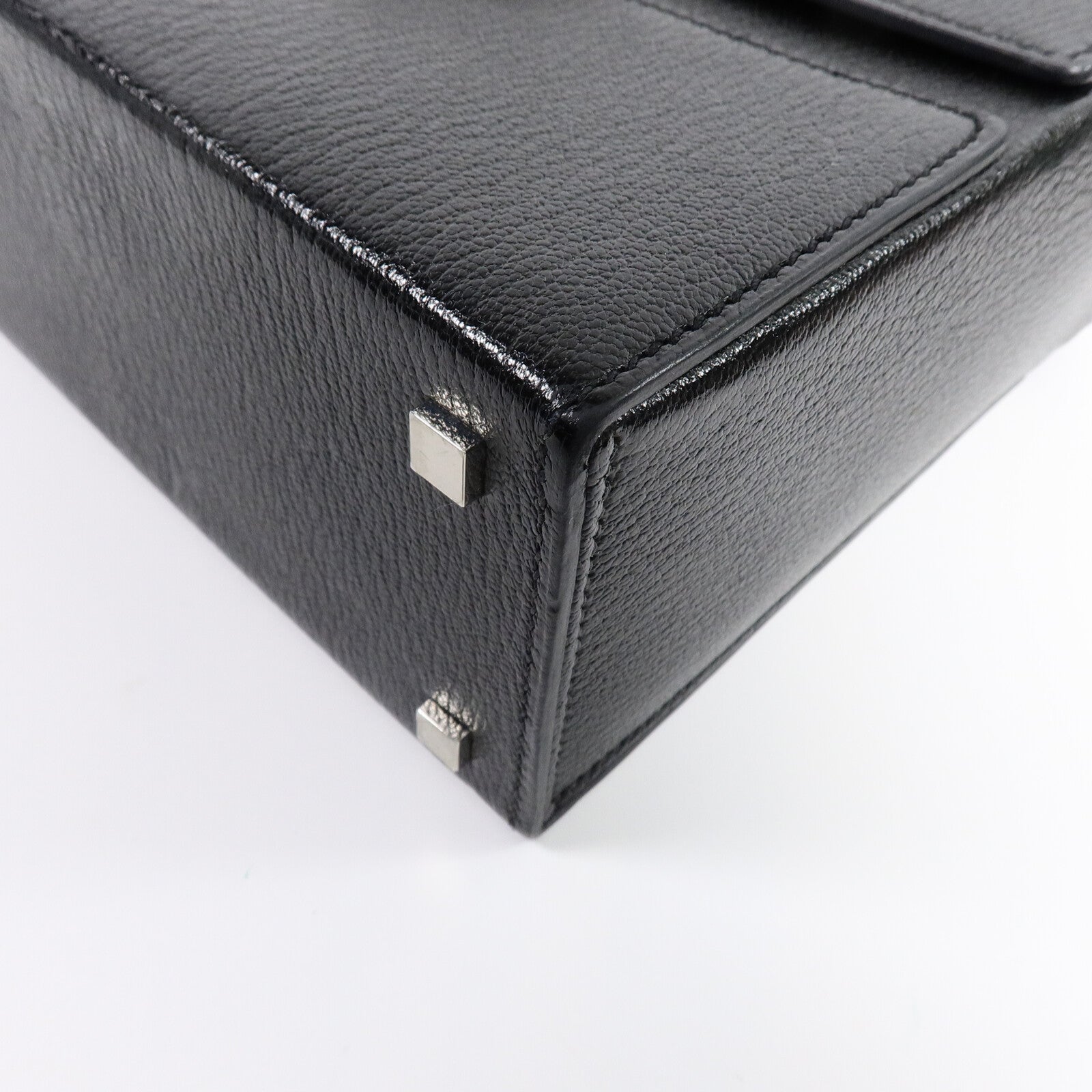 HERMES Chevre皮革Cinhetic Box肩背袋Black/Bleu Saphir