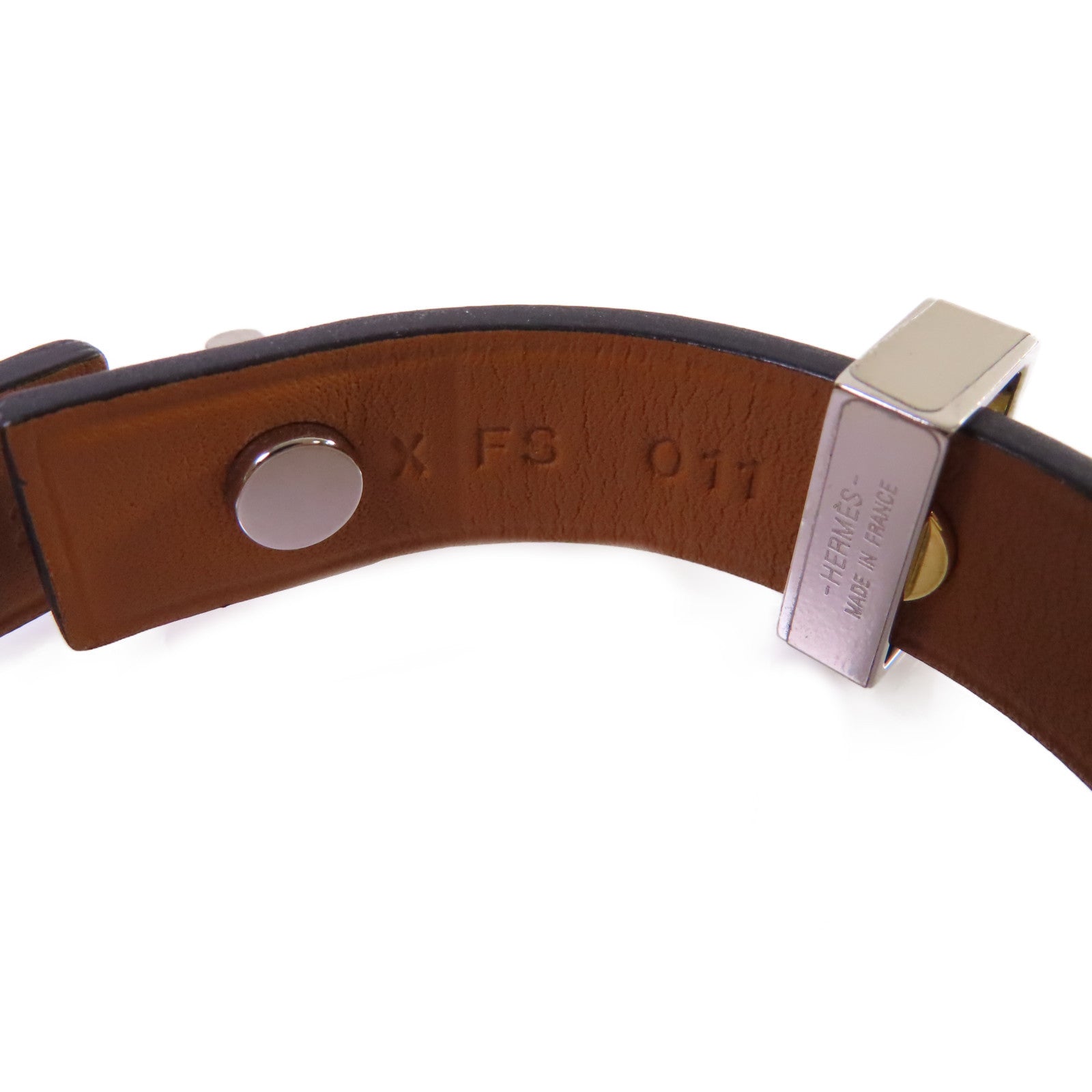 HERMES 牛皮皮革/金屬Mini Dog Bracelet銀扣手鐲黑色/金色/銀色#T2