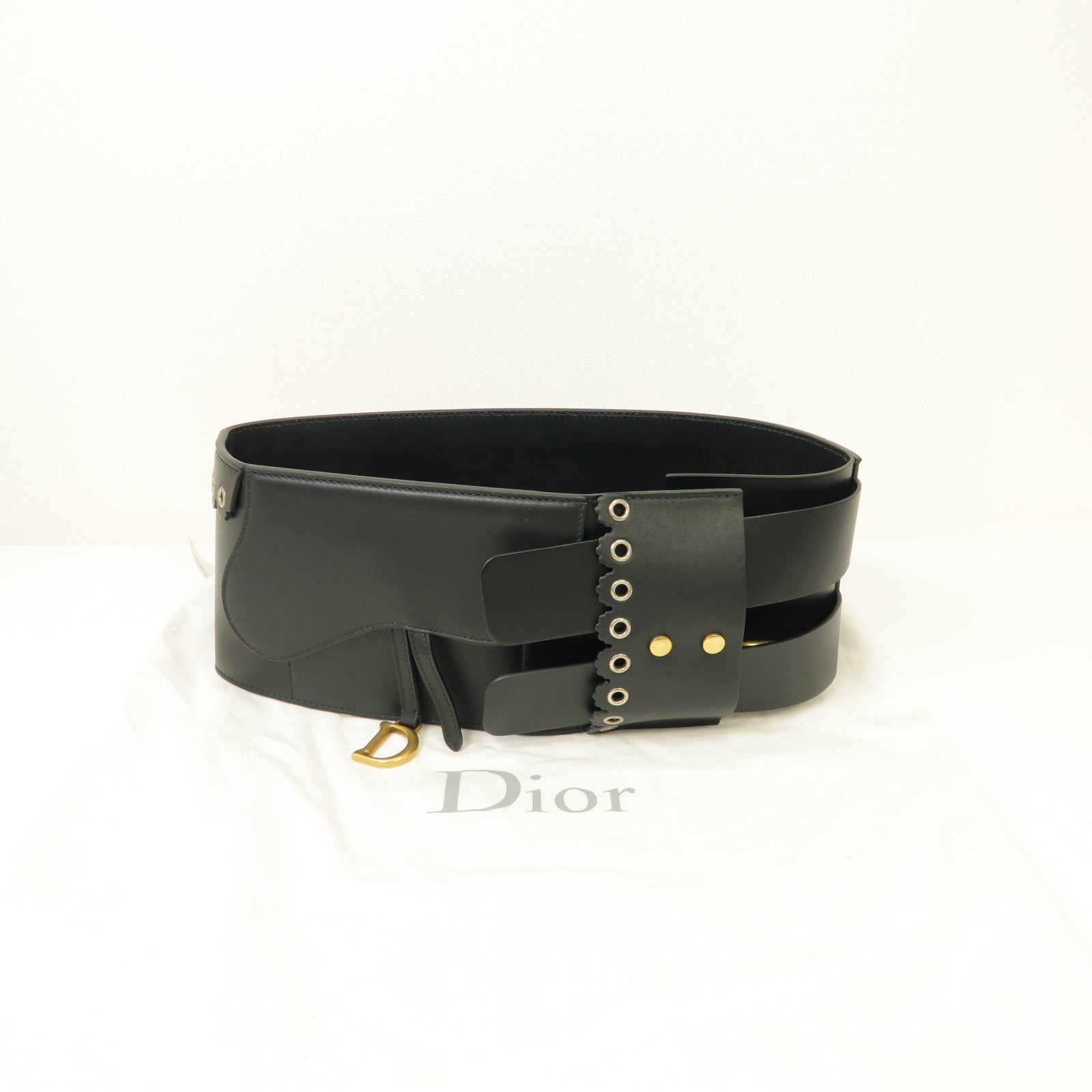 Dior 牛皮皮革Corset Belt 75cm金扣腰封黒色