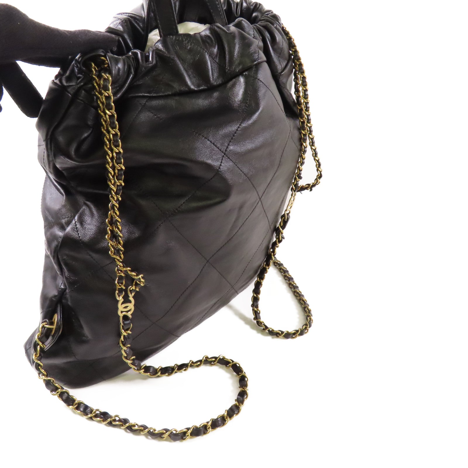 CHANEL GHW Chanel 22 Backpack Rucksack AS3859 Calfskin Leather Black