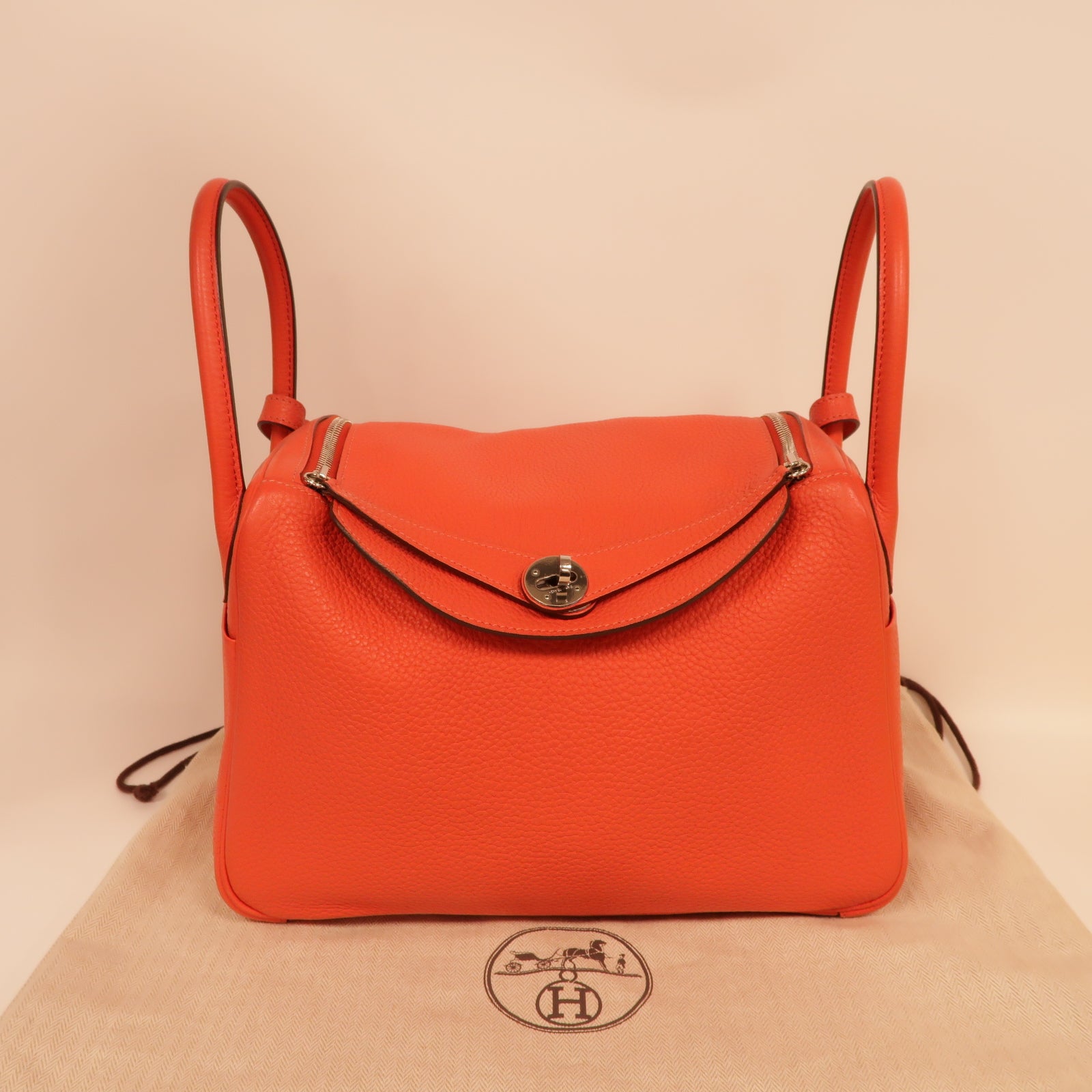 HERMES **【清倉大減價】Clemence皮革Lindy 30銀扣手挽肩背兩用袋 Rose Jaipur粉紅色