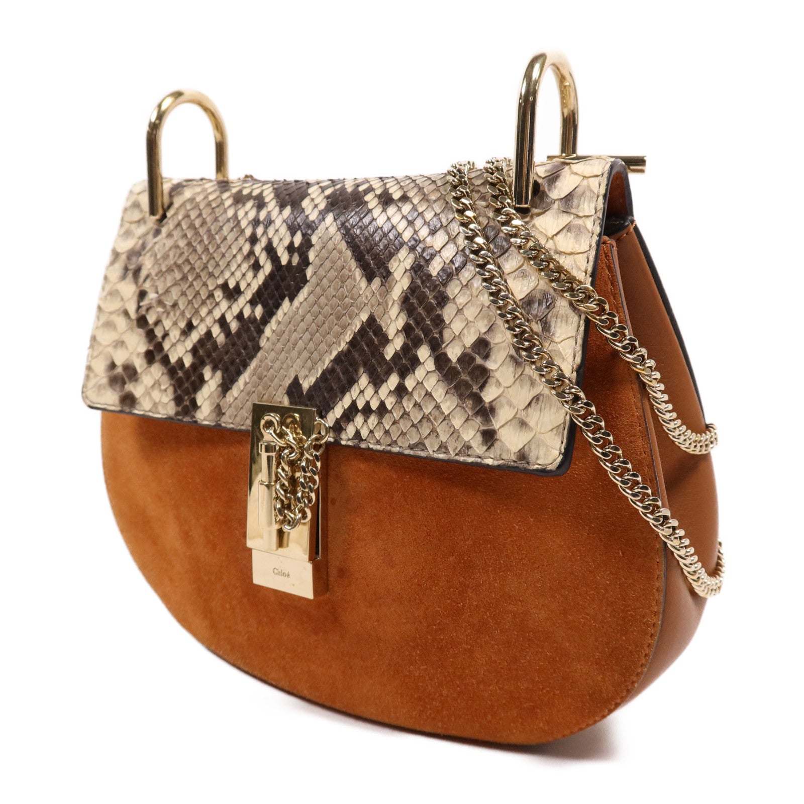Chloe 牛皮/蛇皮皮革Drew Bag金扣鏈帶肩背袋