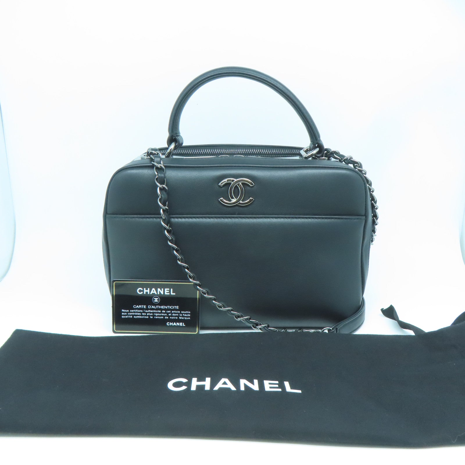 CHANEL 【激減優惠】羊皮皮革Chain Shoulder銀扣手挽肩背兩用袋黑色