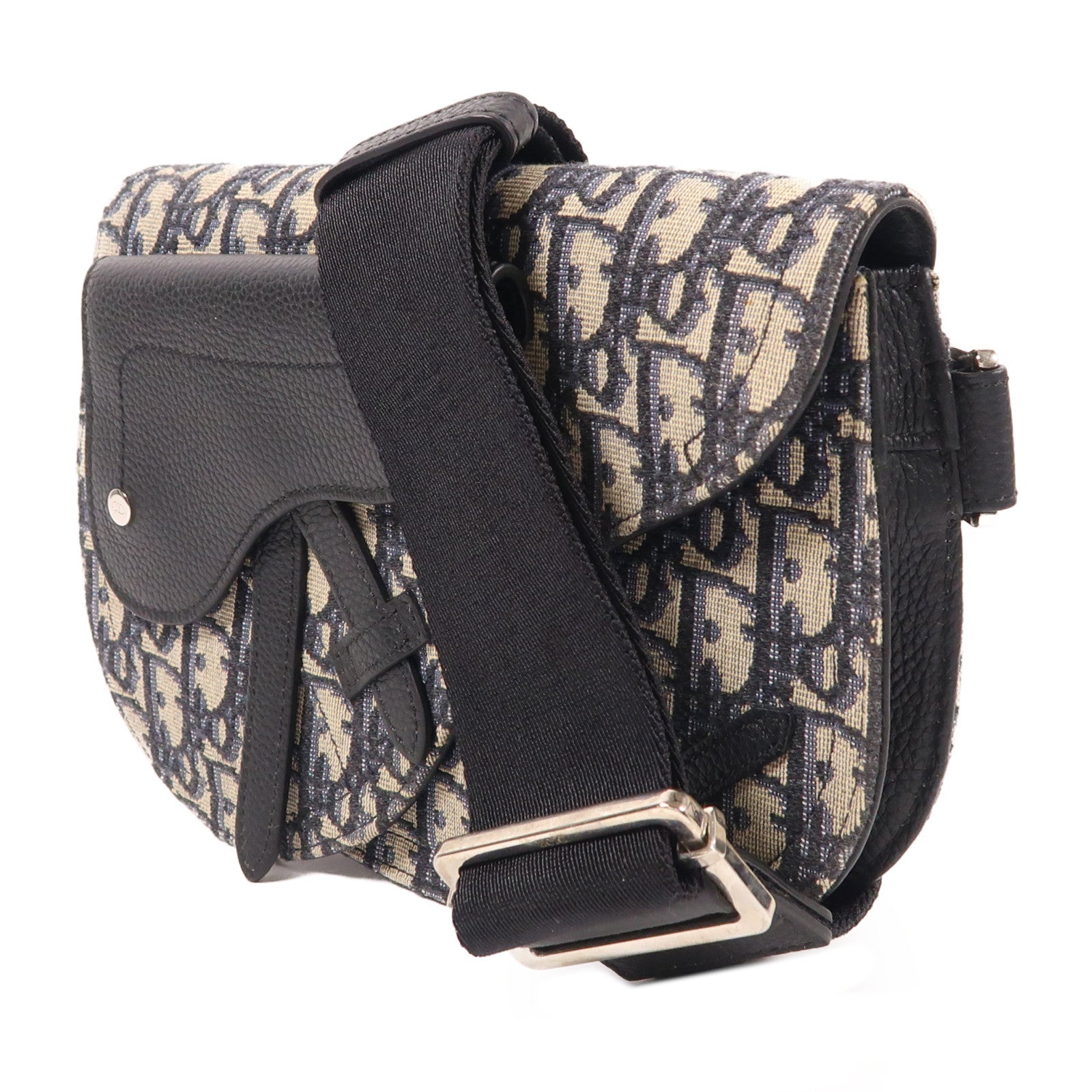 Dior 帆布Oblique Saddle Messenger銀扣肩背袋