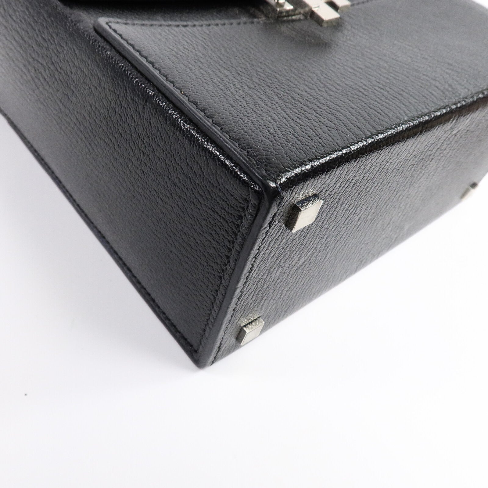HERMES Chevre皮革Cinhetic Box肩背袋Black/Bleu Saphir