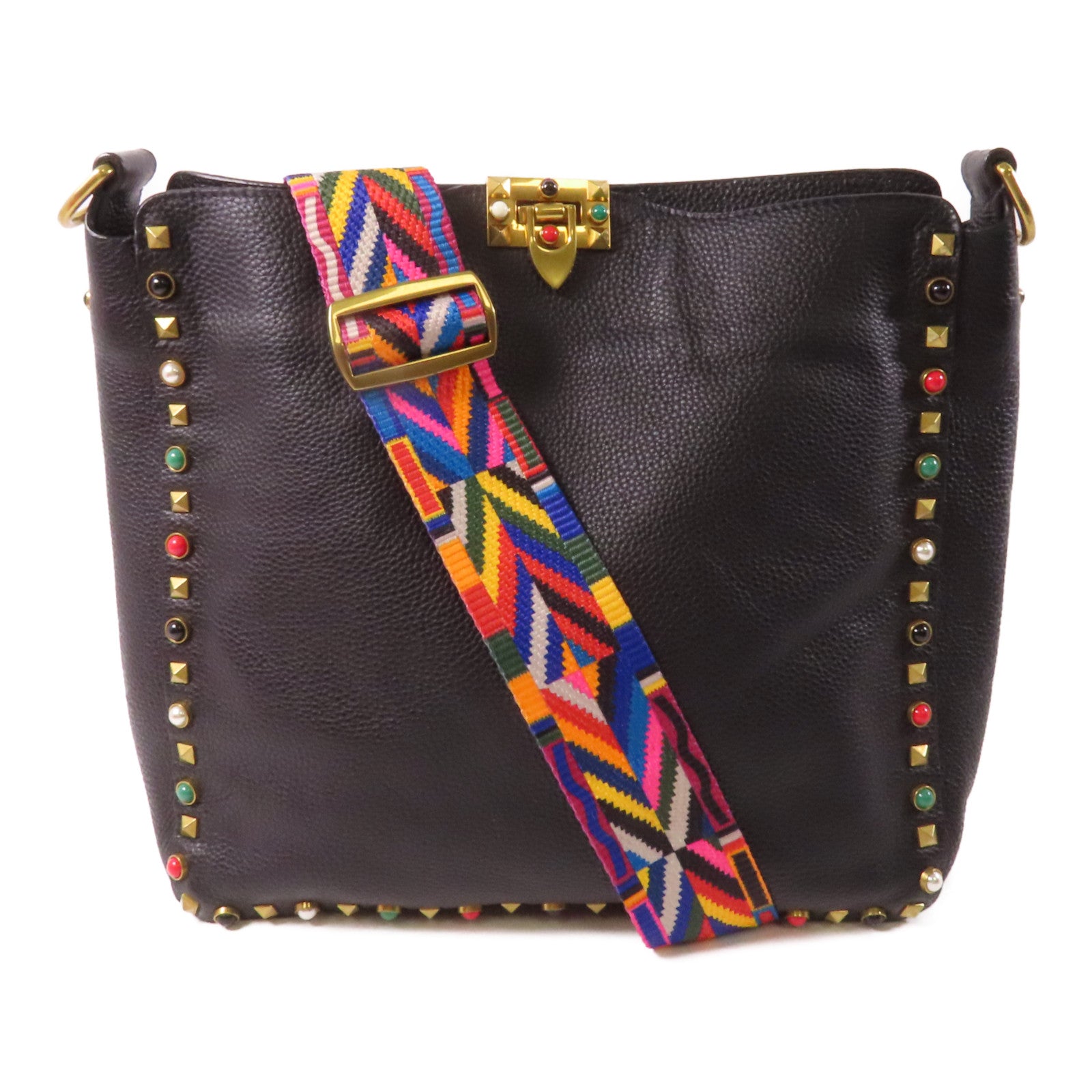 Valentino 【激減優惠】牛皮皮革Tote Bag金扣肩背袋黑色