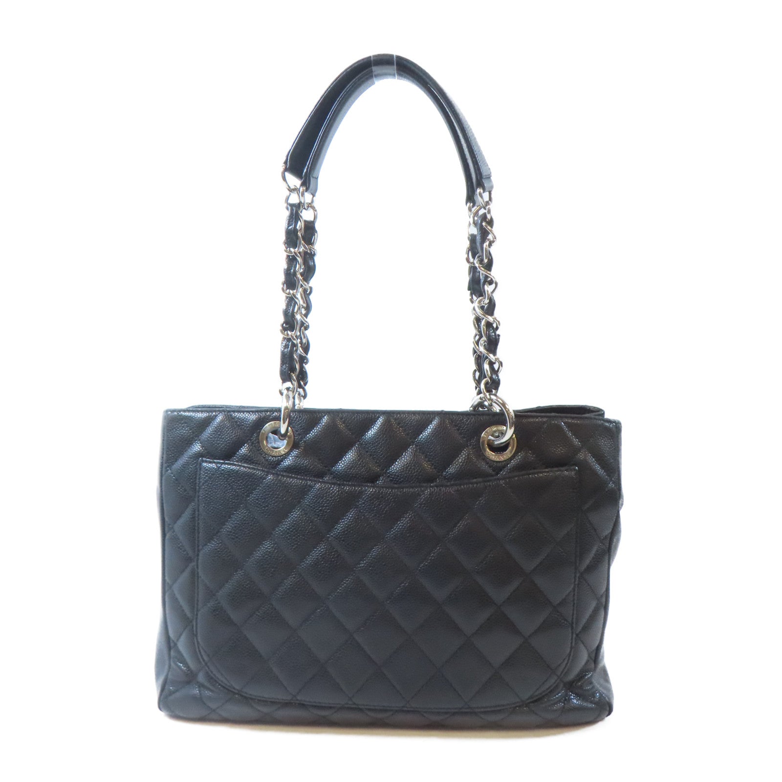 CHANEL 菱格牛皮皮革GST Grand Shopping Tote Bag銀扣肩背袋黑色