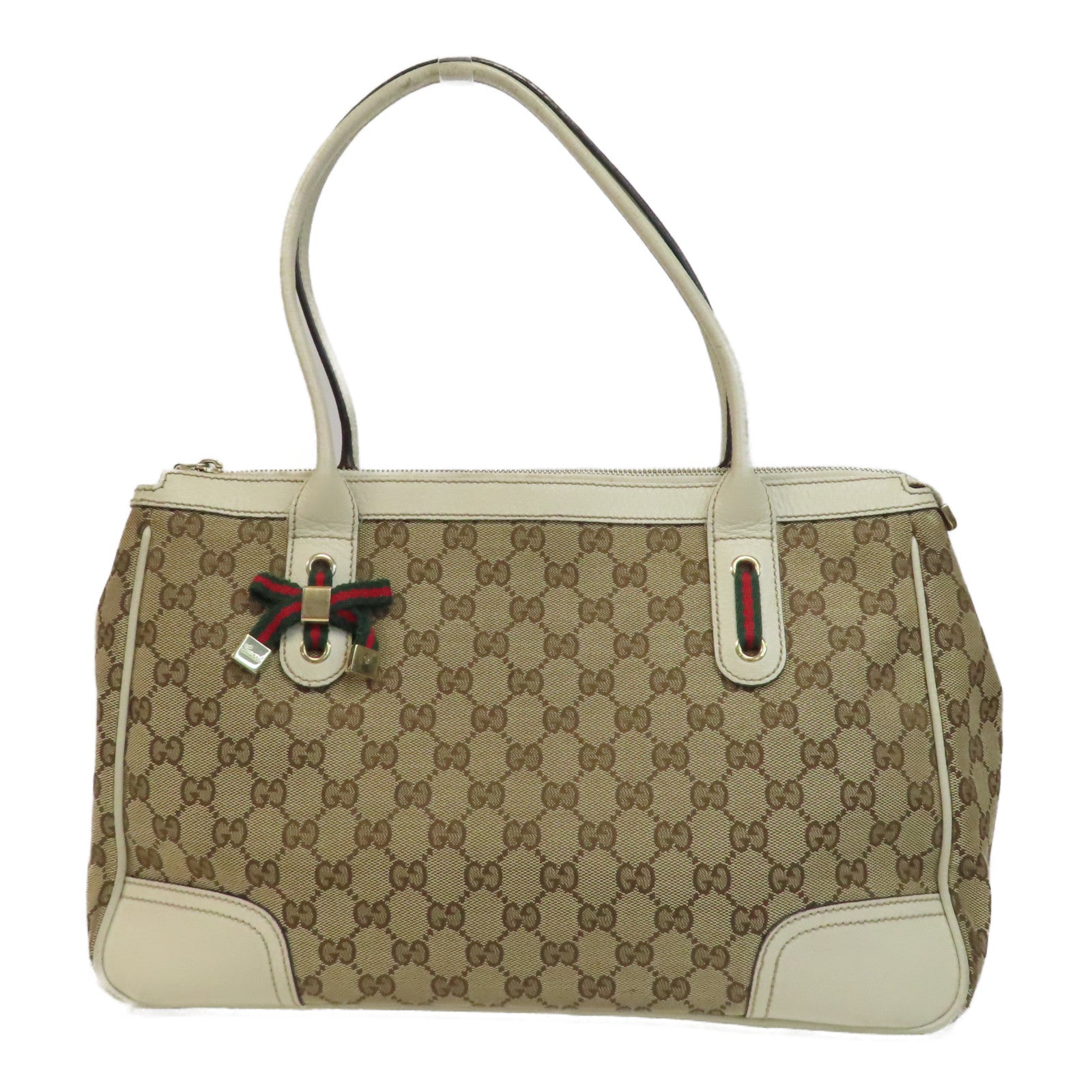 GUCCI 帆布GG Tote金扣肩背袋啡色/白色