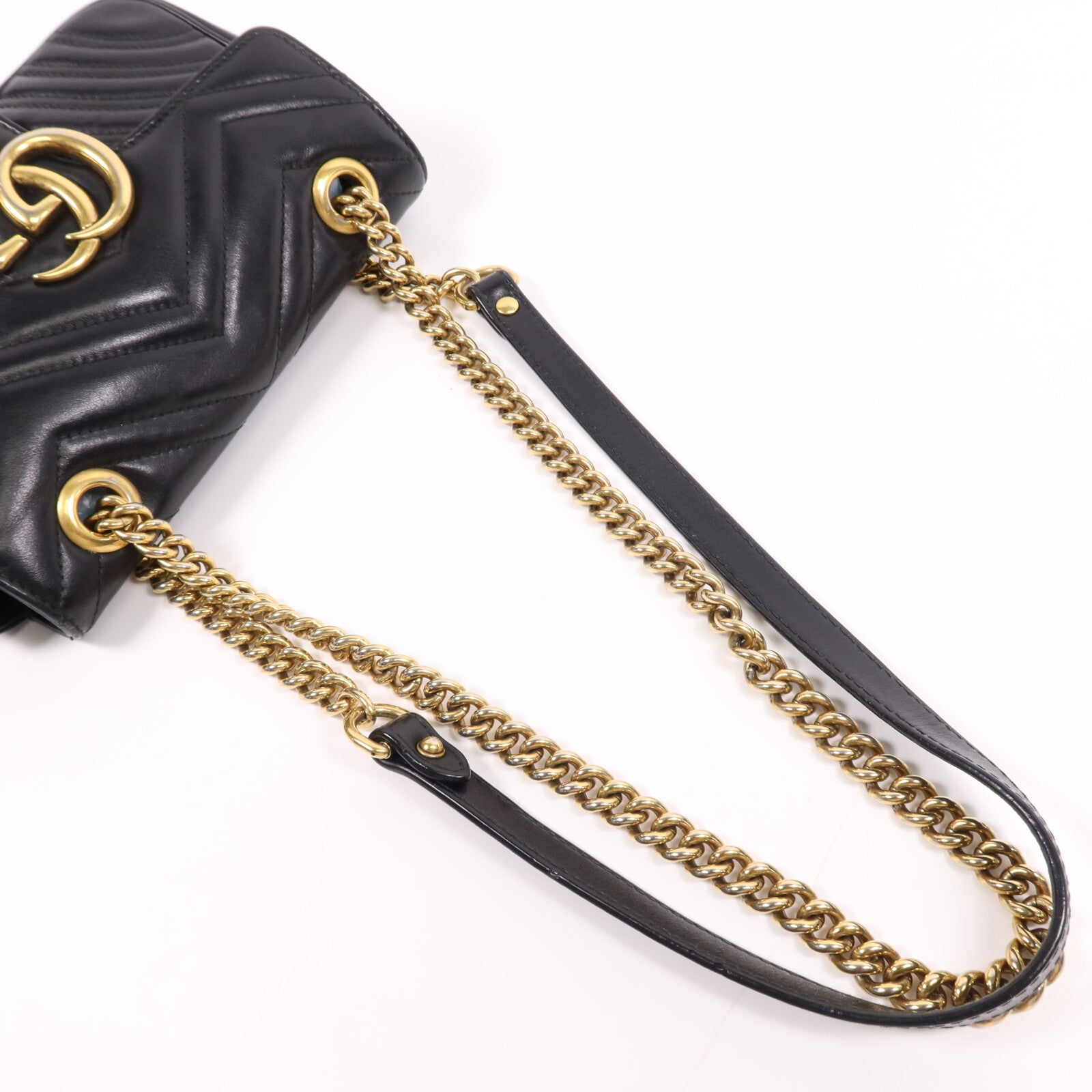 GUCCI 牛皮皮革GG Marmont金扣鏈帶肩背袋