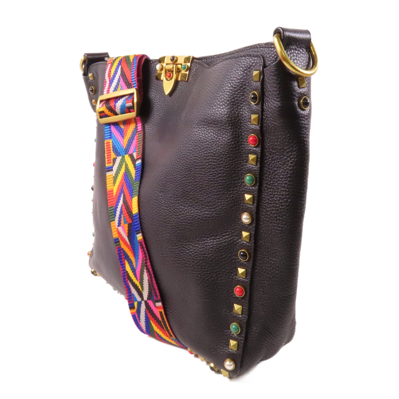 Valentino 【激減優惠】牛皮皮革Tote Bag金扣肩背袋黑色