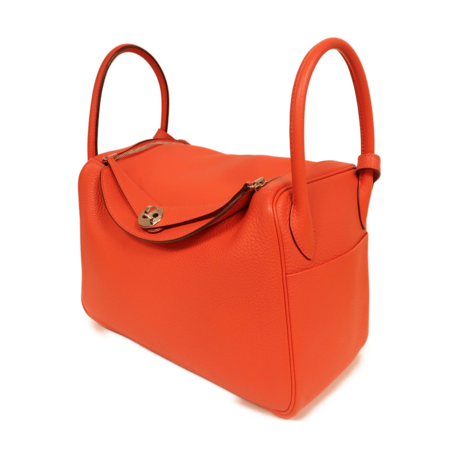 HERMES **【清倉大減價】Clemence皮革Lindy 30銀扣手挽肩背兩用袋 Rose Jaipur粉紅色