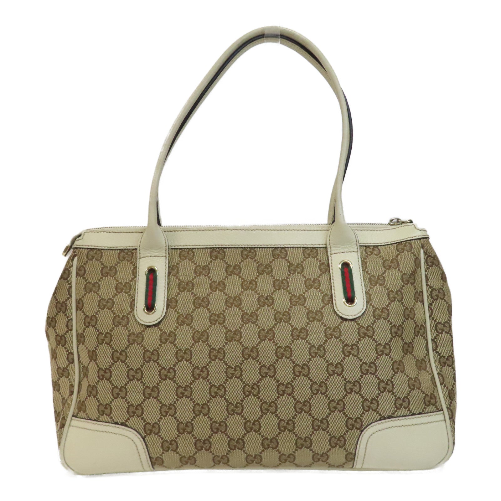 GUCCI 帆布GG Tote金扣肩背袋啡色/白色