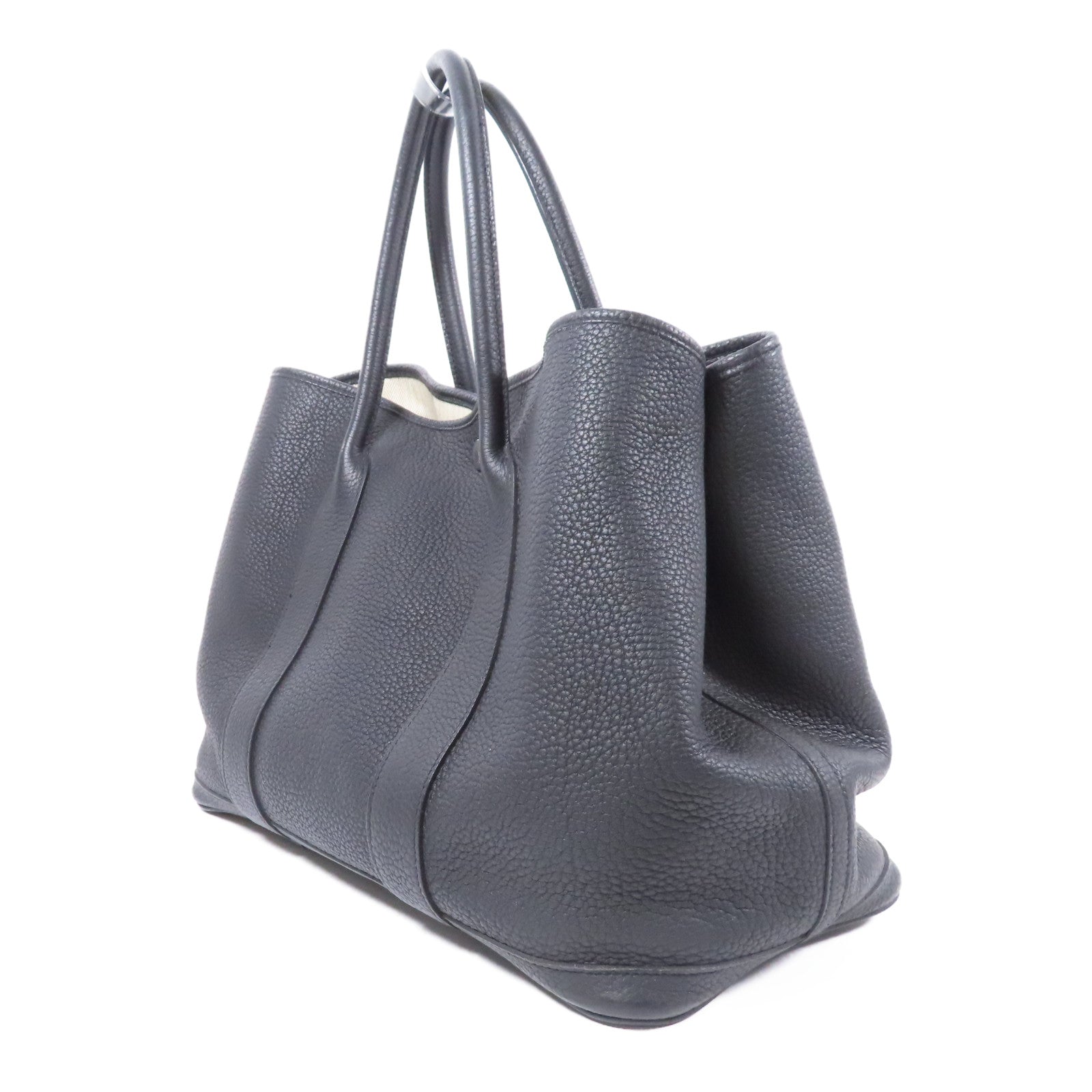 HERMES Negonda皮革Garden Party PM銀扣手挽袋Noir