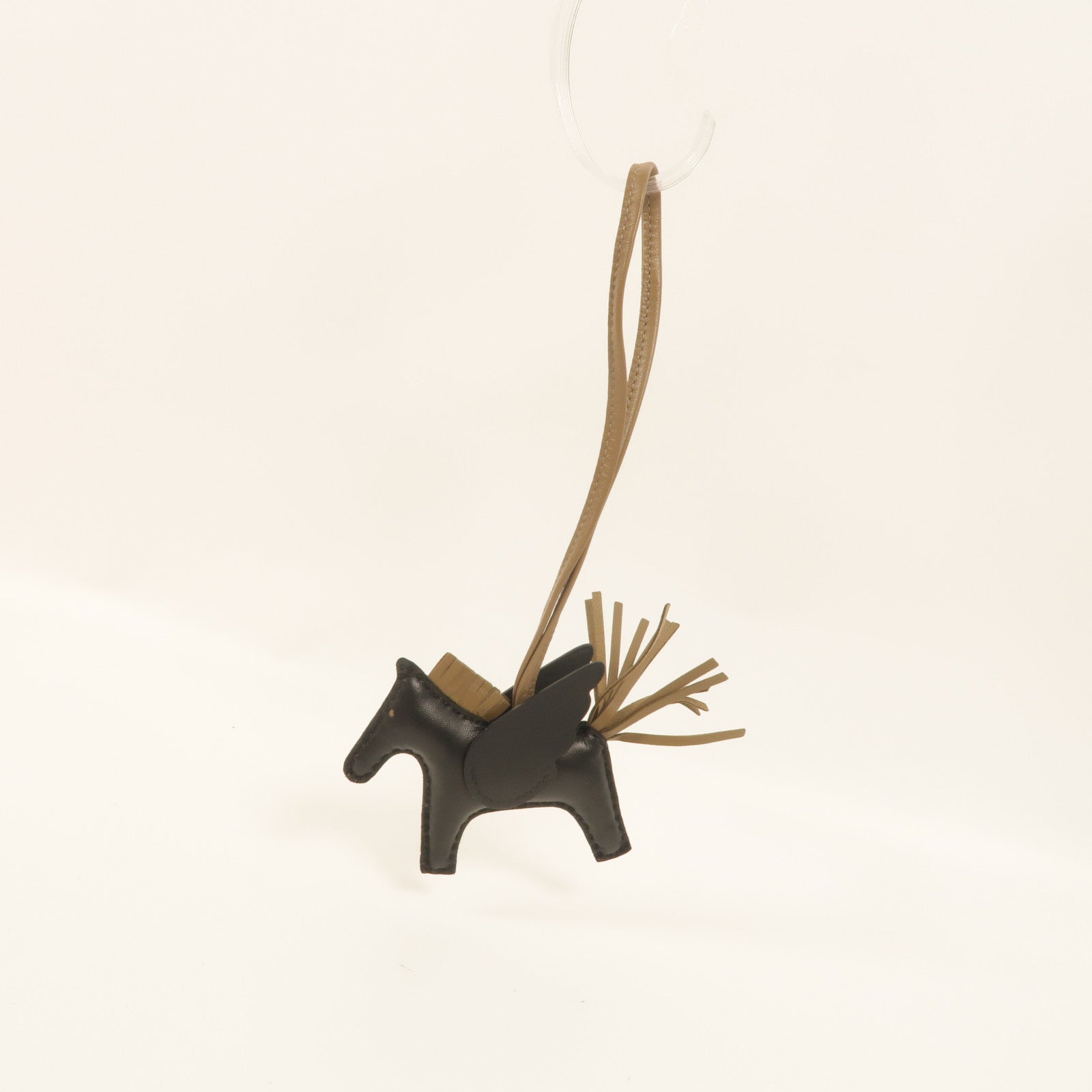 HERMES Milo/Swift皮革Rodeo Pegase PM掛飾Noir/Etoupe
