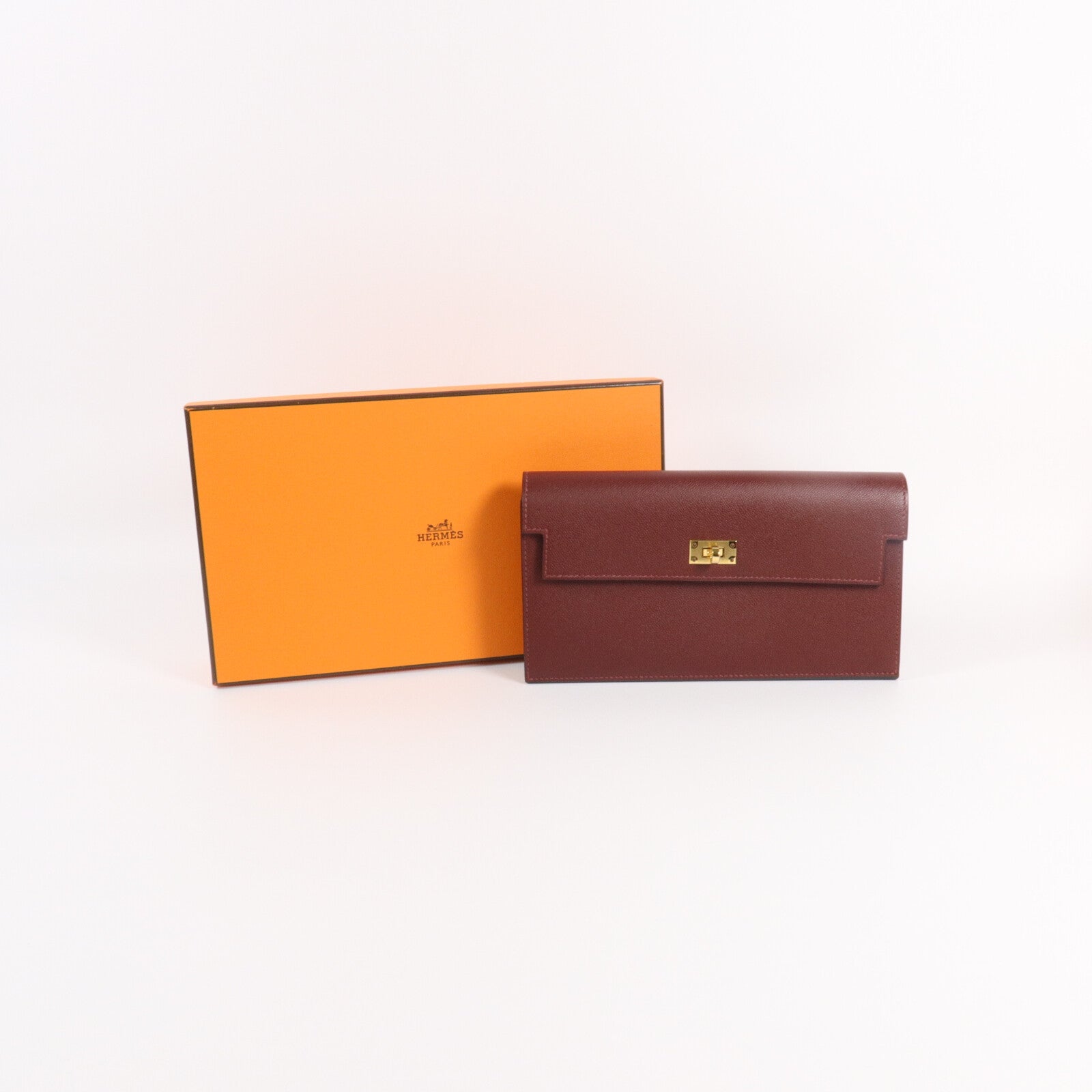 HERMES Madame皮革Kelly Pocket Long Wallet長錢包Rouge H