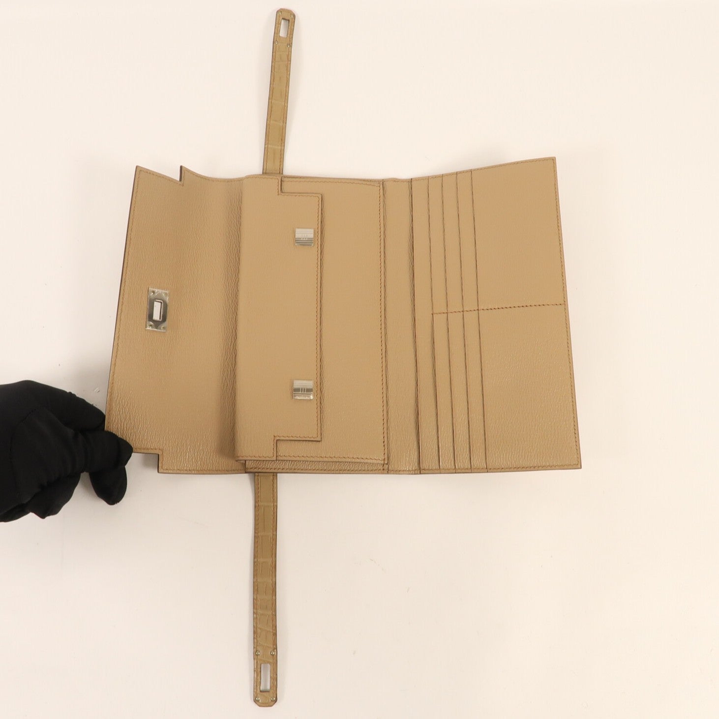 HERMES Alligator Mat皮革Kelly Long Wallet銀扣長錢包Trench