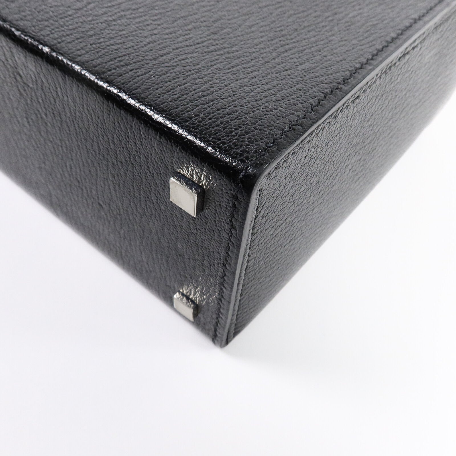 HERMES Chevre皮革Cinhetic Box肩背袋Black/Bleu Saphir