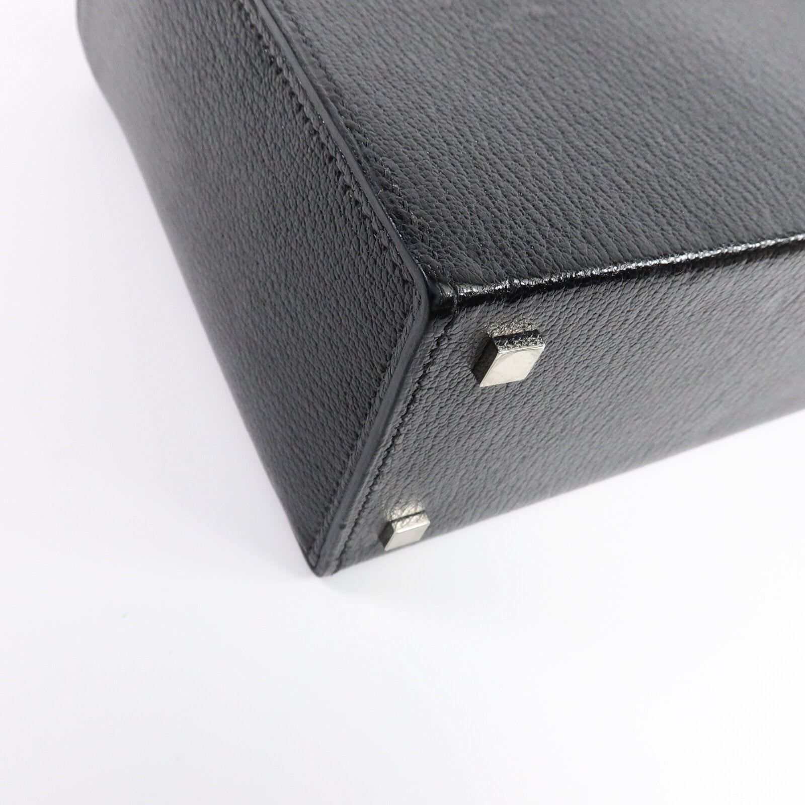 HERMES Chevre皮革Cinhetic Box肩背袋Black/Bleu Saphir