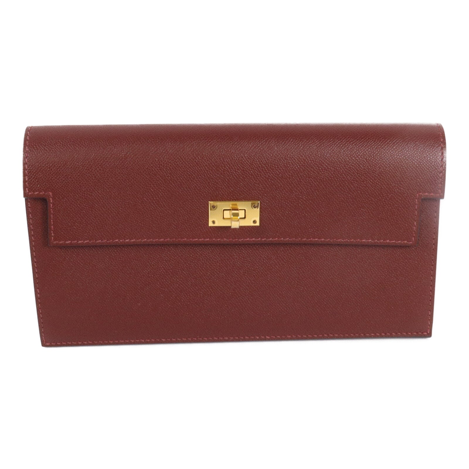 HERMES Madame皮革Kelly Pocket Long Wallet長錢包Rouge H