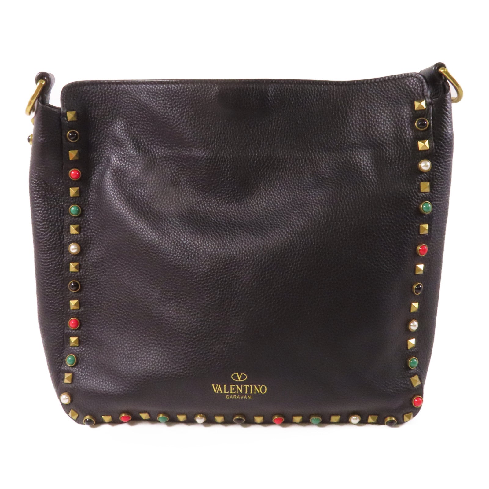 Valentino 【激減優惠】牛皮皮革Tote Bag金扣肩背袋黑色