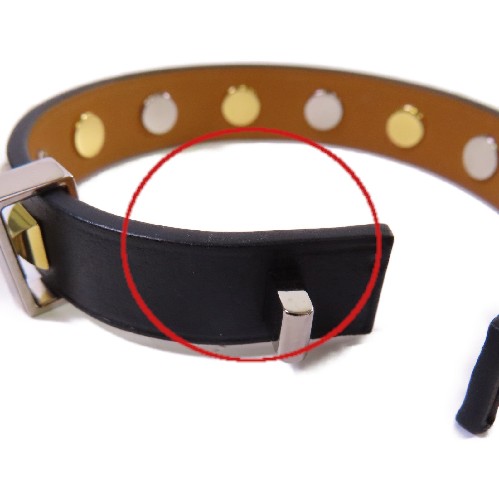 HERMES 牛皮皮革/金屬Mini Dog Bracelet銀扣手鐲黑色/金色/銀色#T2