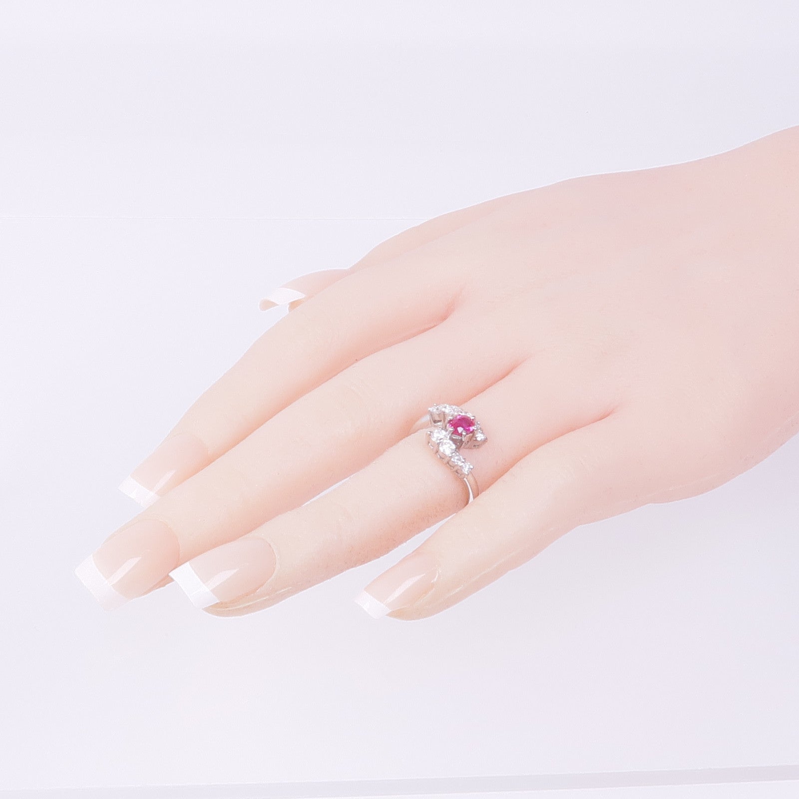 JEWELRY 【激減優惠】PT900鉑金Ruby Diamond Ring紅寶石/鑽石戒指US#5