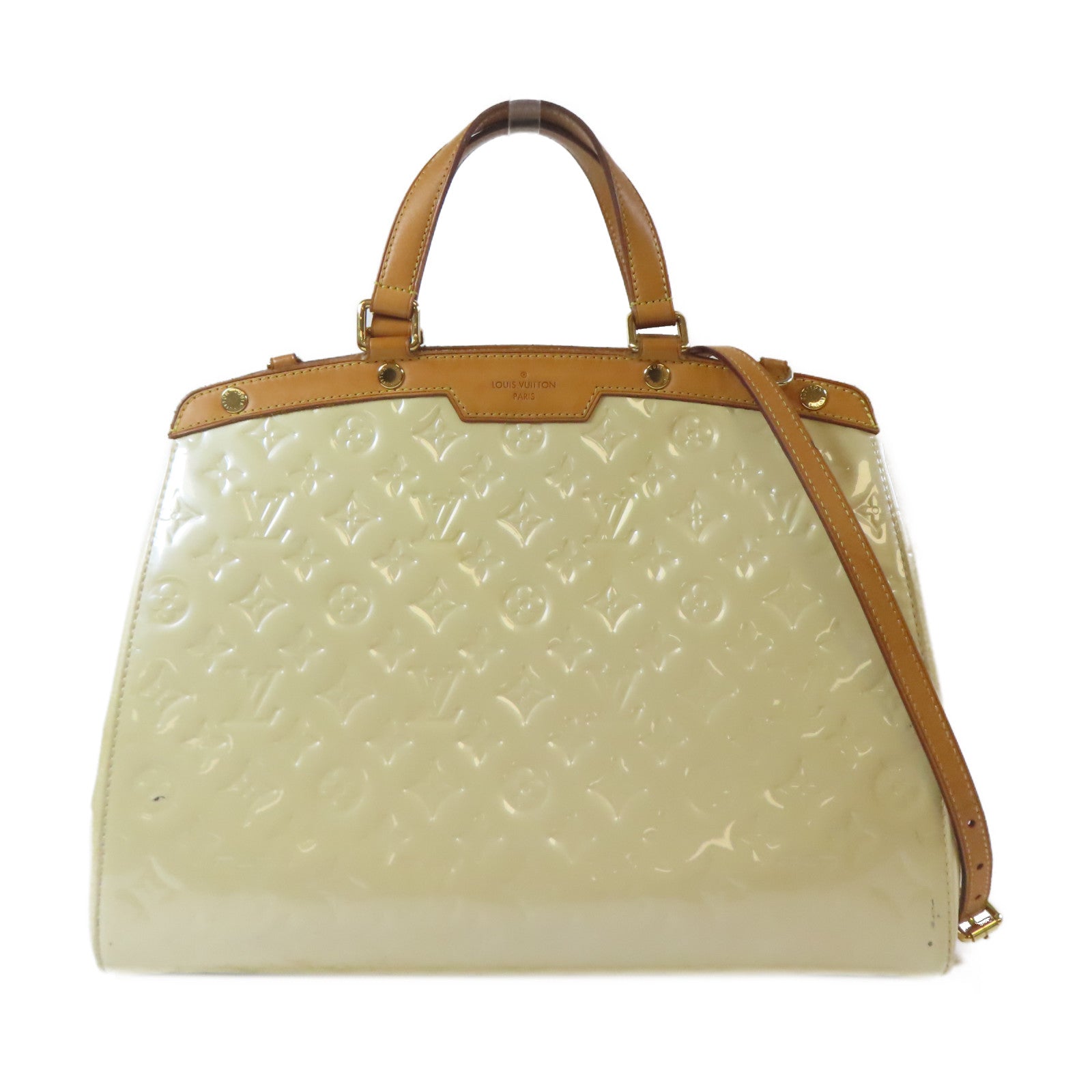 LOUIS VUITTON Vernis Brera金扣手挽肩背兩用袋米色