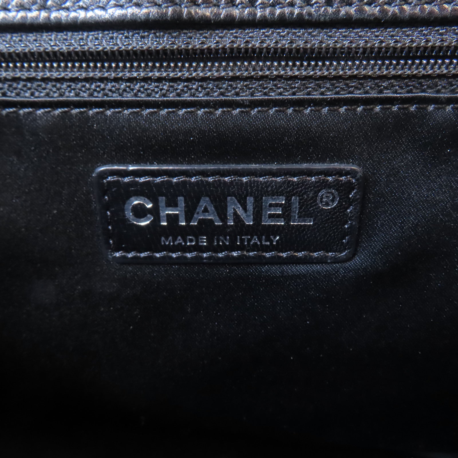 CHANEL 菱格牛皮皮革GST Grand Shopping Tote Bag銀扣肩背袋黑色