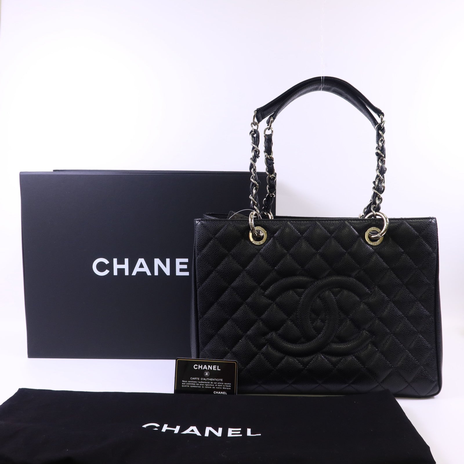 CHANEL 牛皮皮革GST Grand Shopping Tote Bag銀扣鏈帶肩背袋