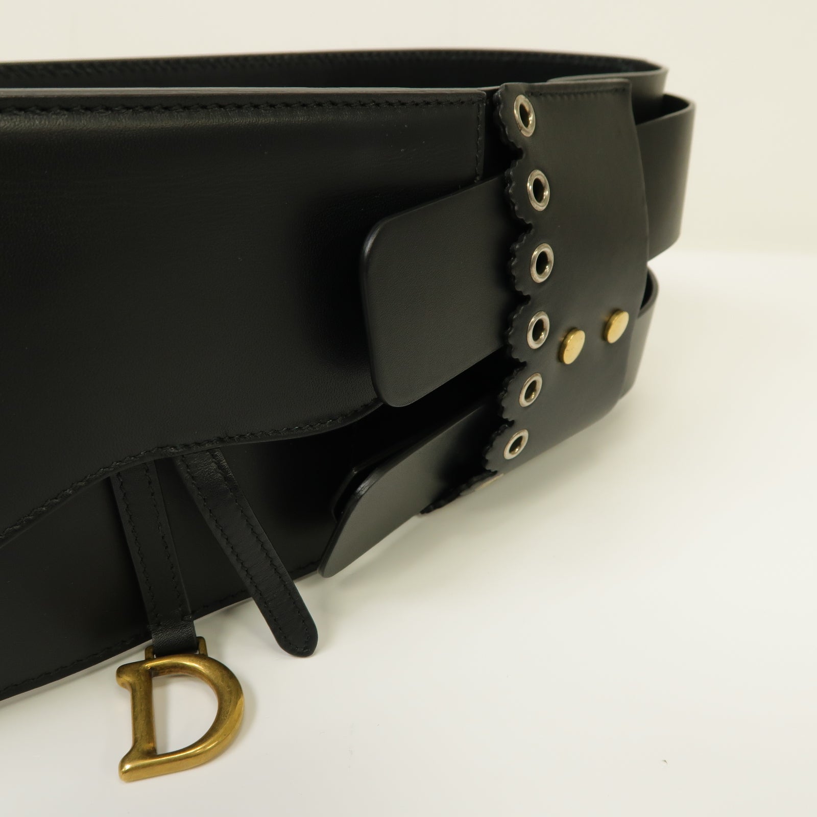 Dior 牛皮皮革Corset Belt 75cm金扣腰封黒色