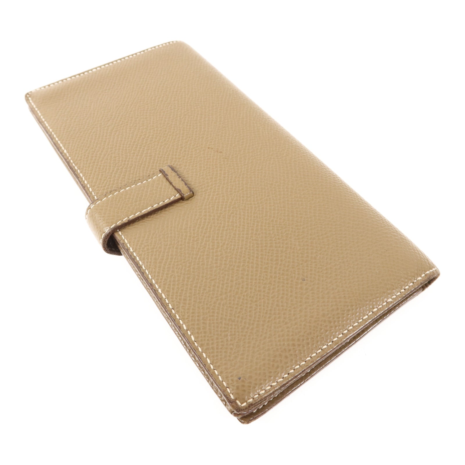 HERMES 【激減優惠】Epsom皮革Bearn Soufflet Wallet金扣長錢包Etoupe