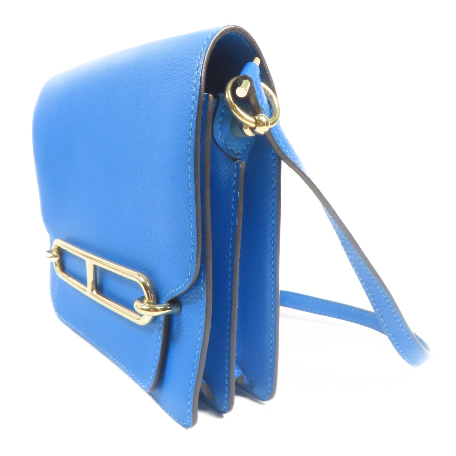 HERMES Evercolor皮革Mini Roulis金扣肩背袋Blue Hydra