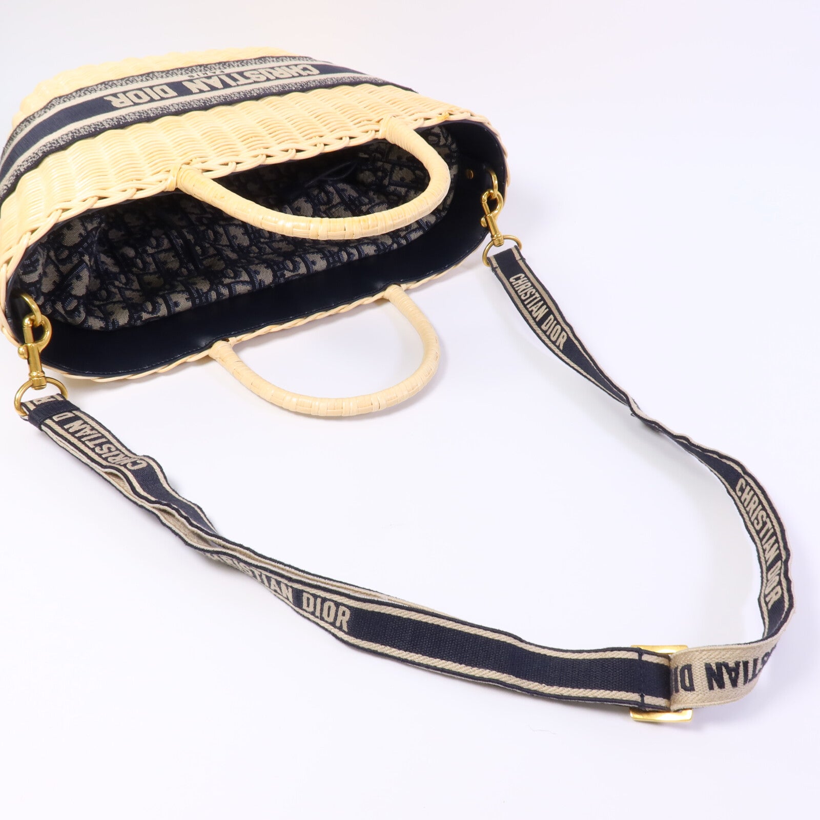 Dior 帆布/藤料Dioriviera Hat Basket手挽肩背兩用袋