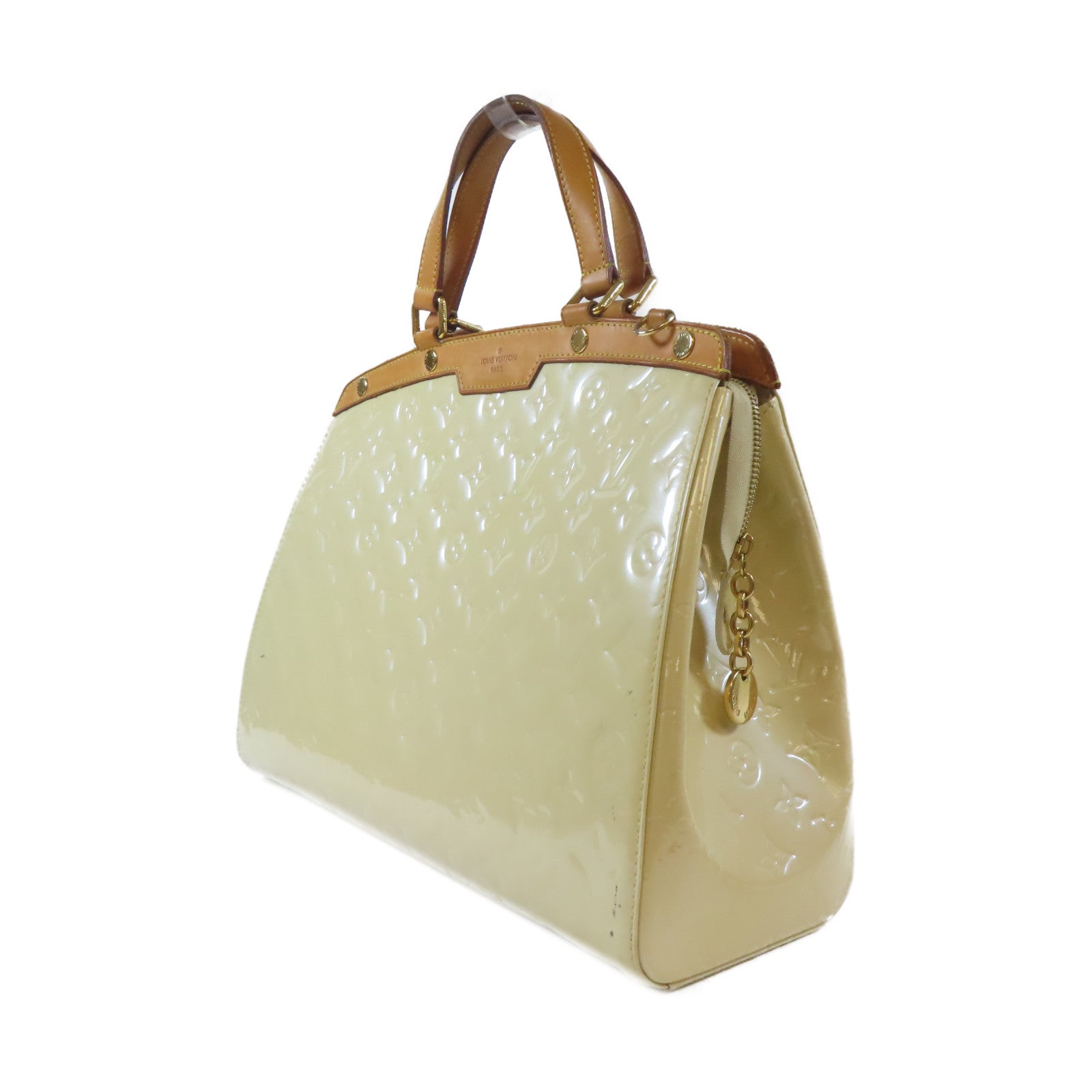 LOUIS VUITTON Vernis Brera金扣手挽肩背兩用袋米色