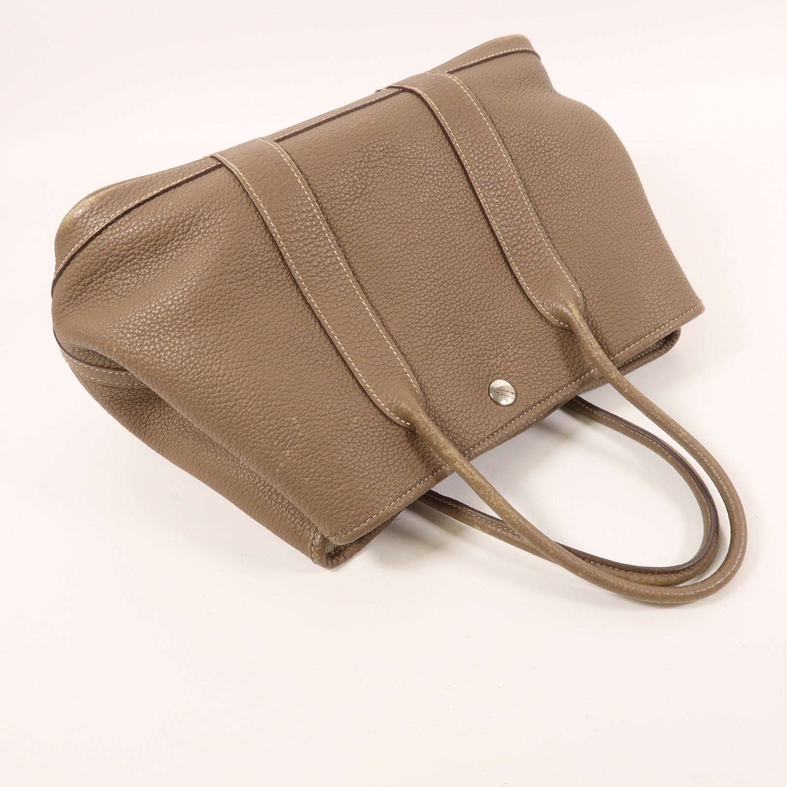 HERMES Negonda皮革Garden Party TPM銀扣手挽袋Etoupe