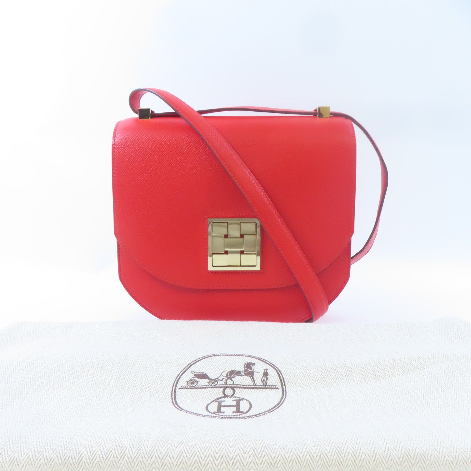 HERMES 【激減優惠】Epsom皮革Mosaique AU 24 Bag金扣肩背袋Rouge de Coeur/紅色