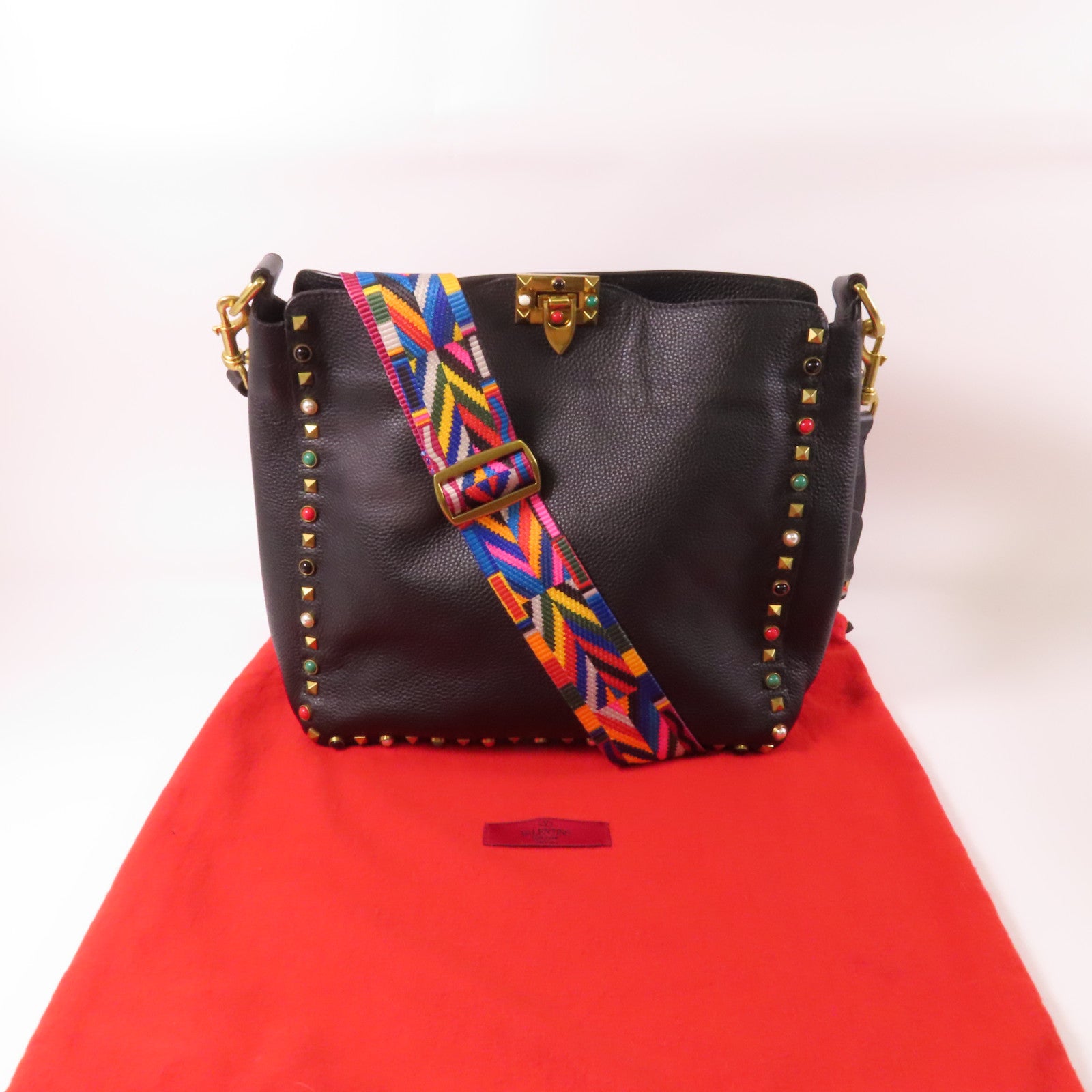 Valentino 【激減優惠】牛皮皮革Tote Bag金扣肩背袋黑色