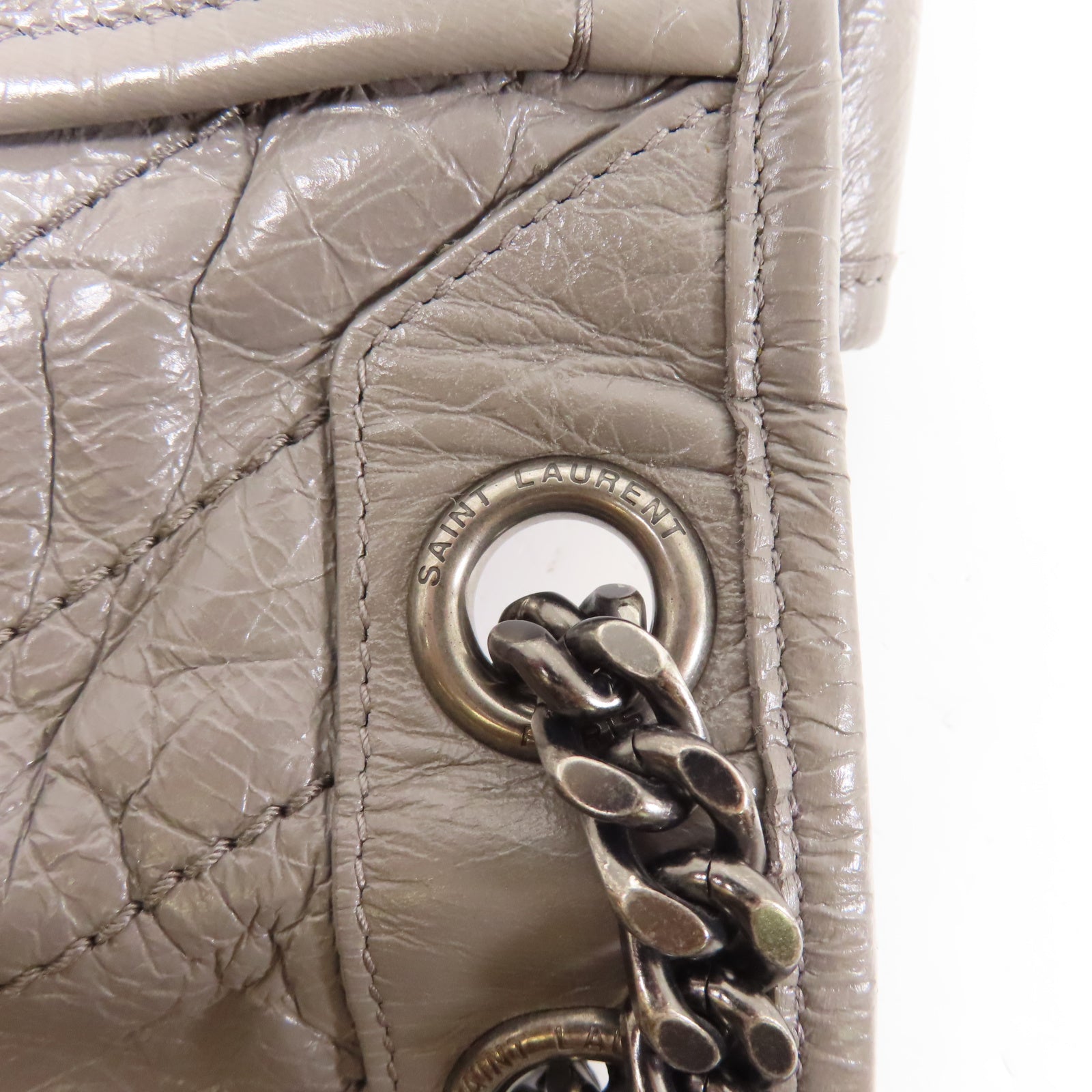 SAINT LAURENT 牛皮皮革Niki Bag銀扣鏈帶肩背袋灰色