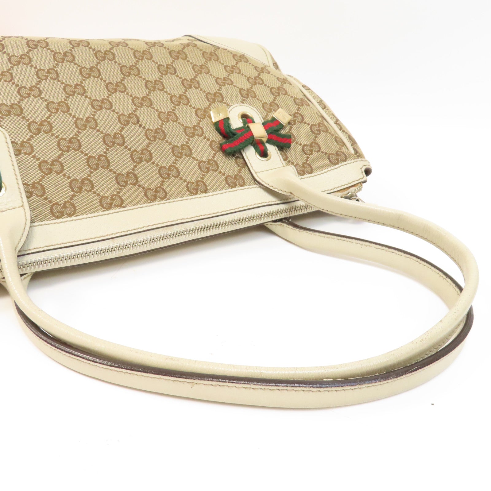 GUCCI 帆布GG Tote金扣肩背袋啡色/白色