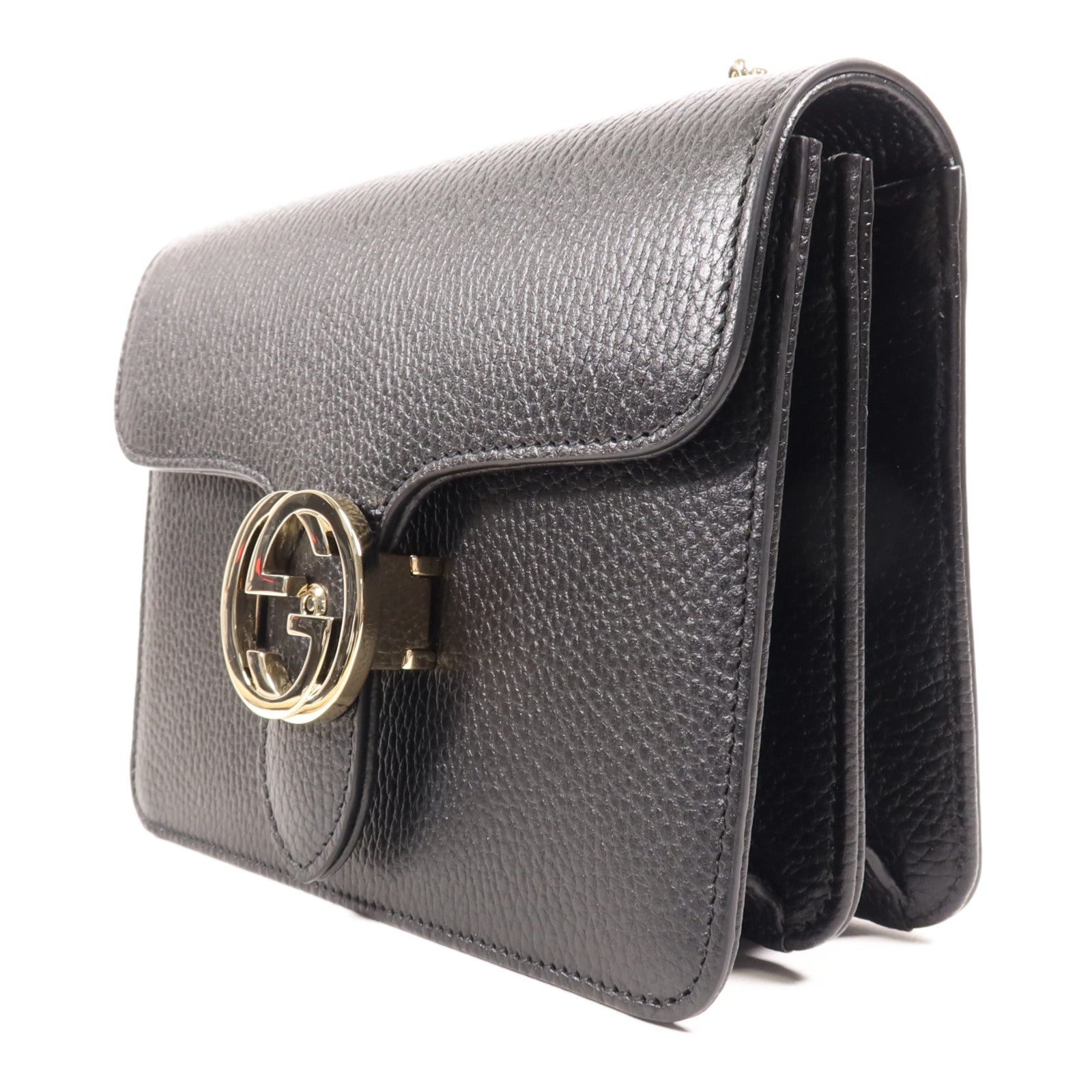 GUCCI 牛皮皮革Interlocking G金扣鏈帶肩背袋