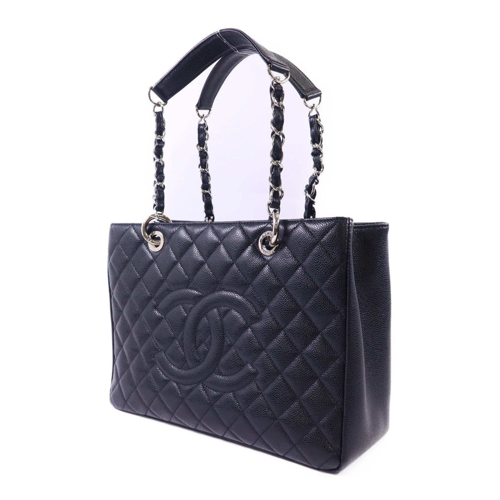 CHANEL 牛皮皮革GST Grand Shopping Tote Bag銀扣鏈帶肩背袋