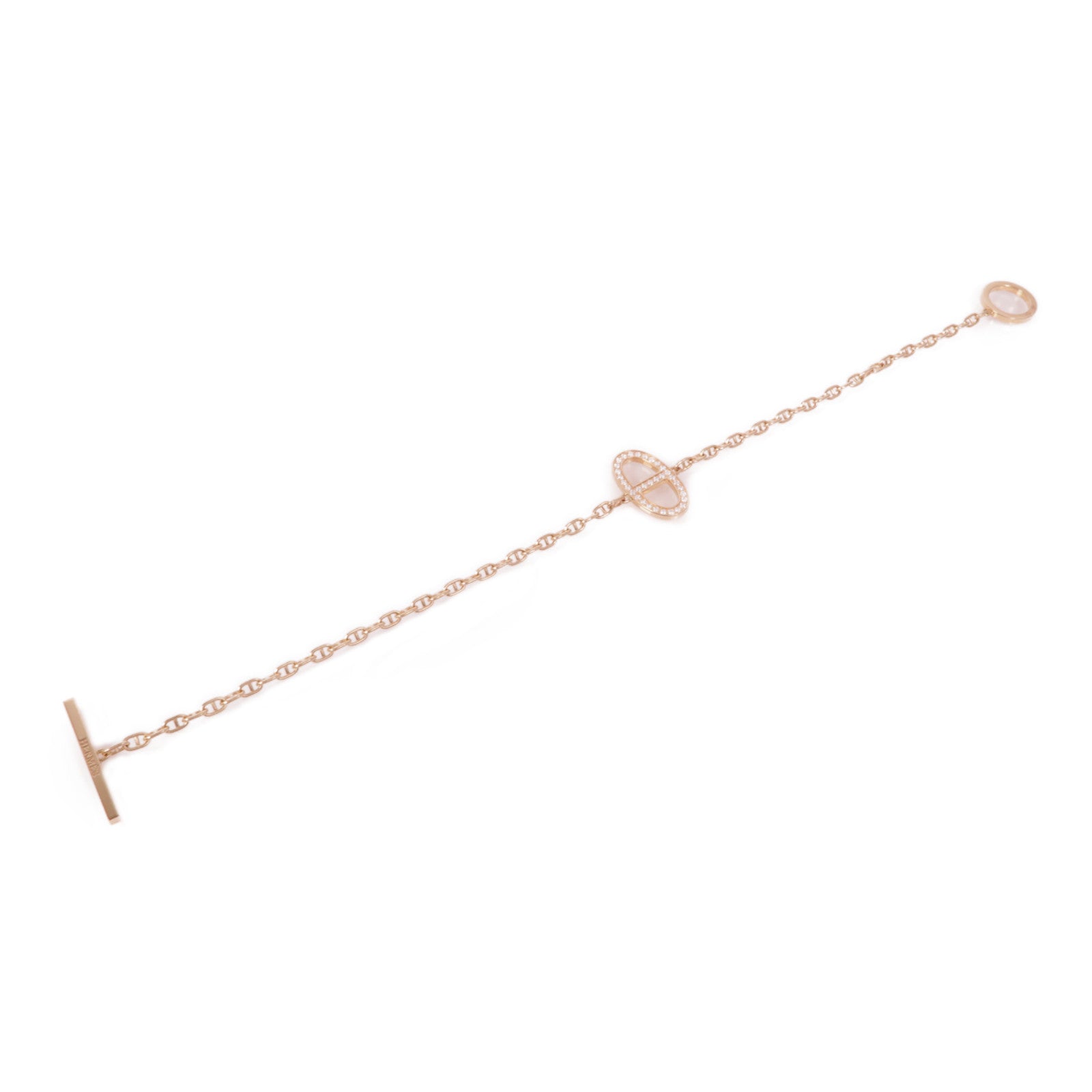 HERMES 18K玫瑰金/鑽石Chaine D'ancre Bracelet手鏈