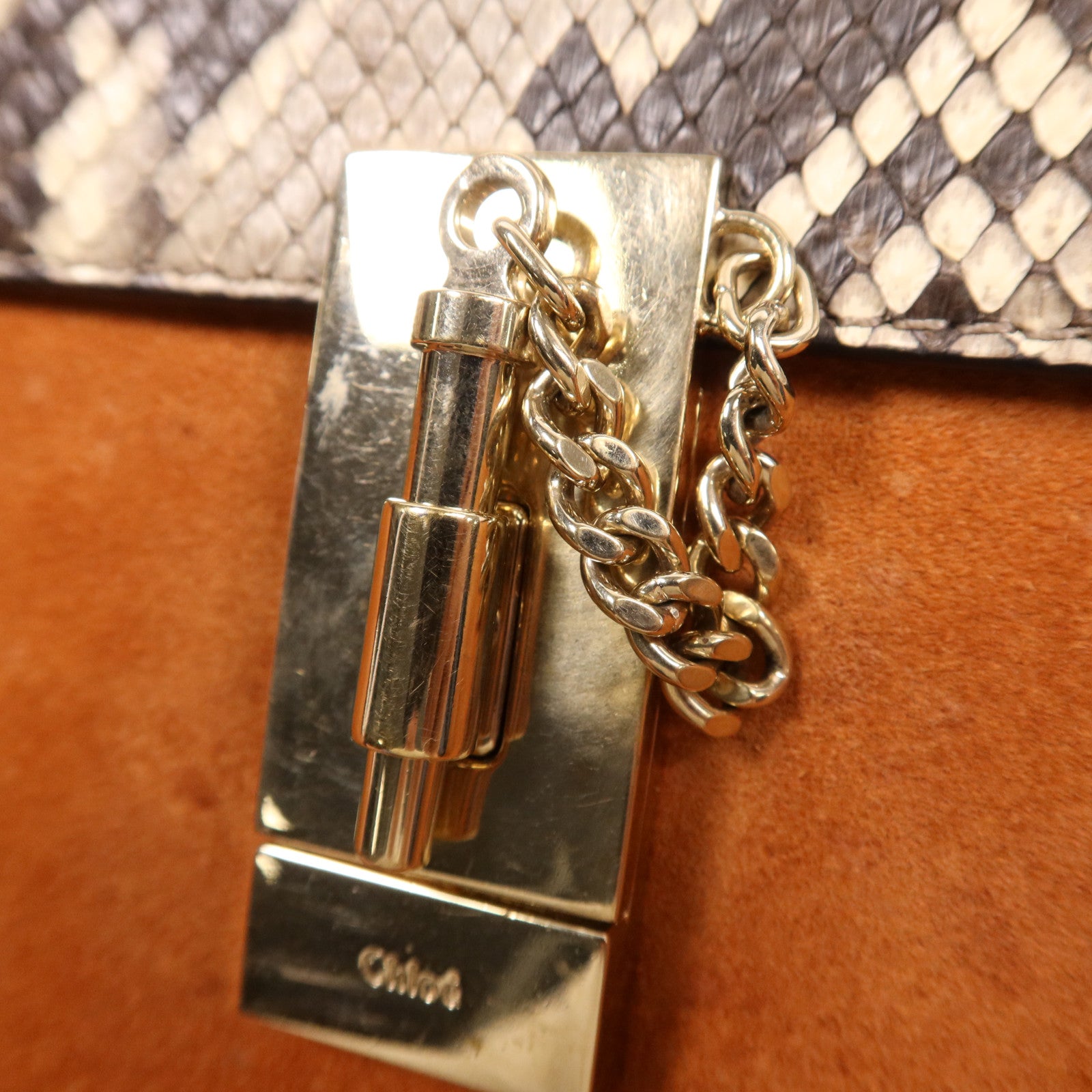 Chloe 牛皮/蛇皮皮革Drew Bag金扣鏈帶肩背袋