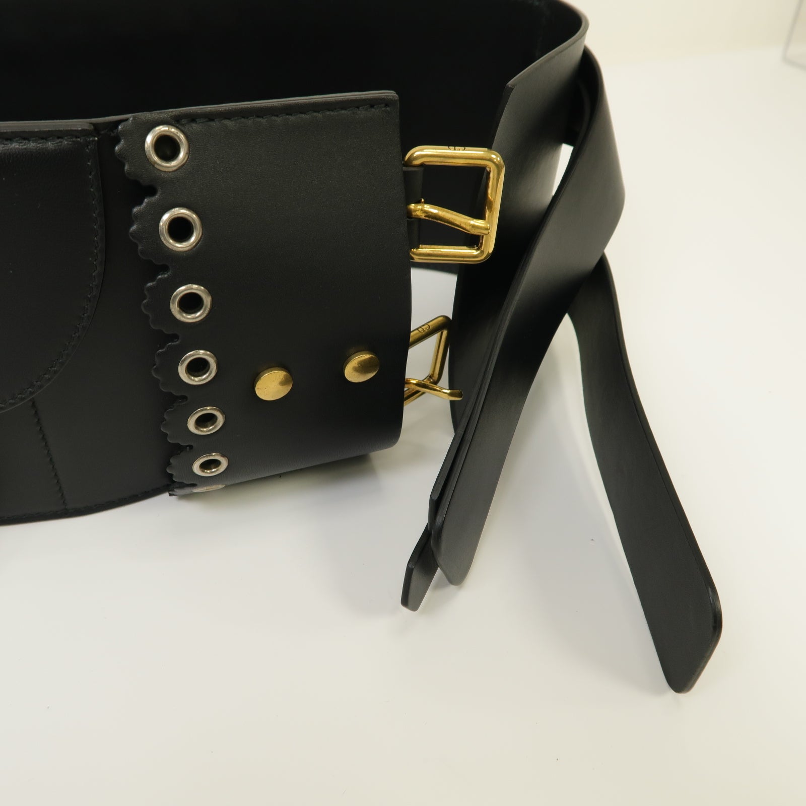 Dior 牛皮皮革Corset Belt 75cm金扣腰封黒色