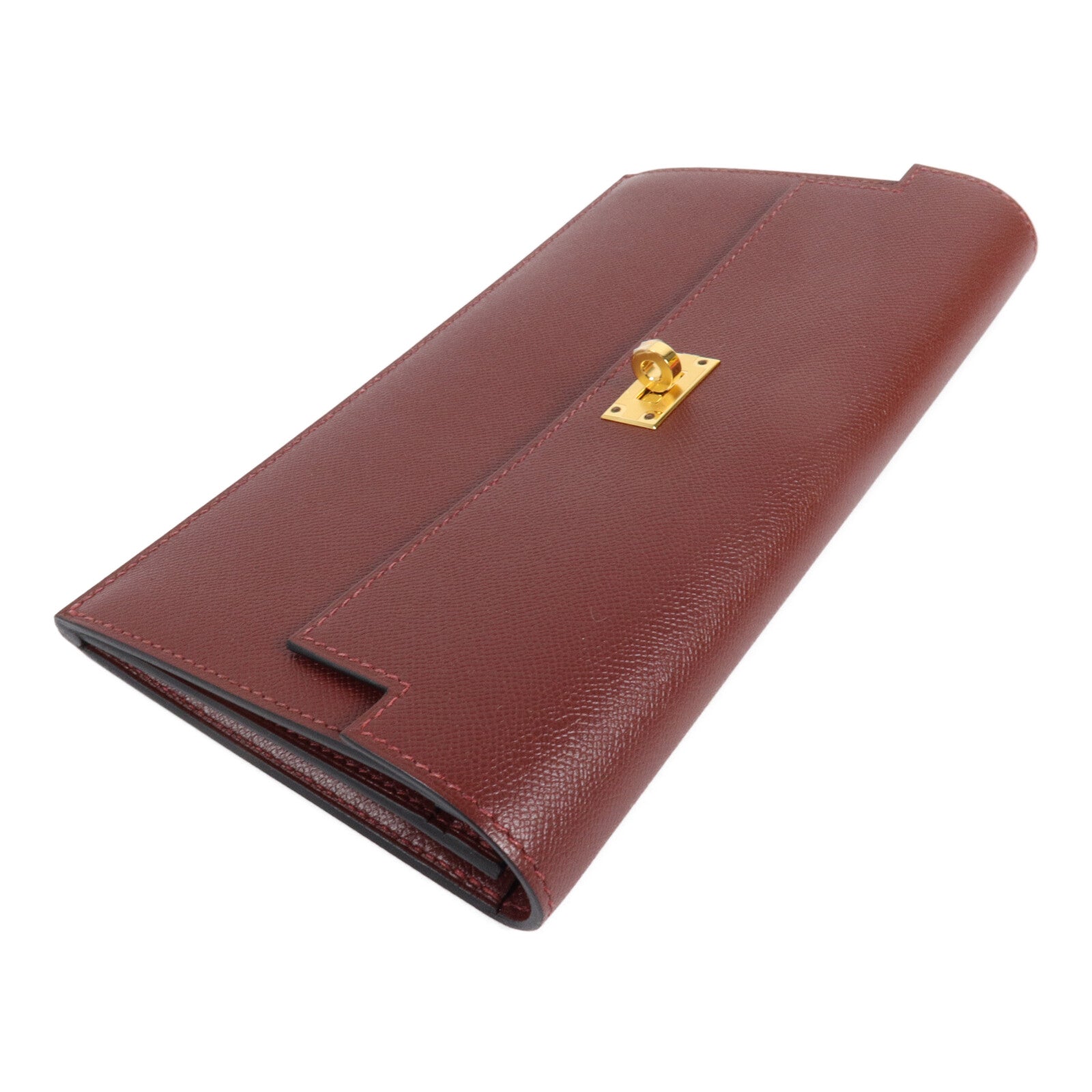 HERMES Madame皮革Kelly Pocket Long Wallet長錢包Rouge H