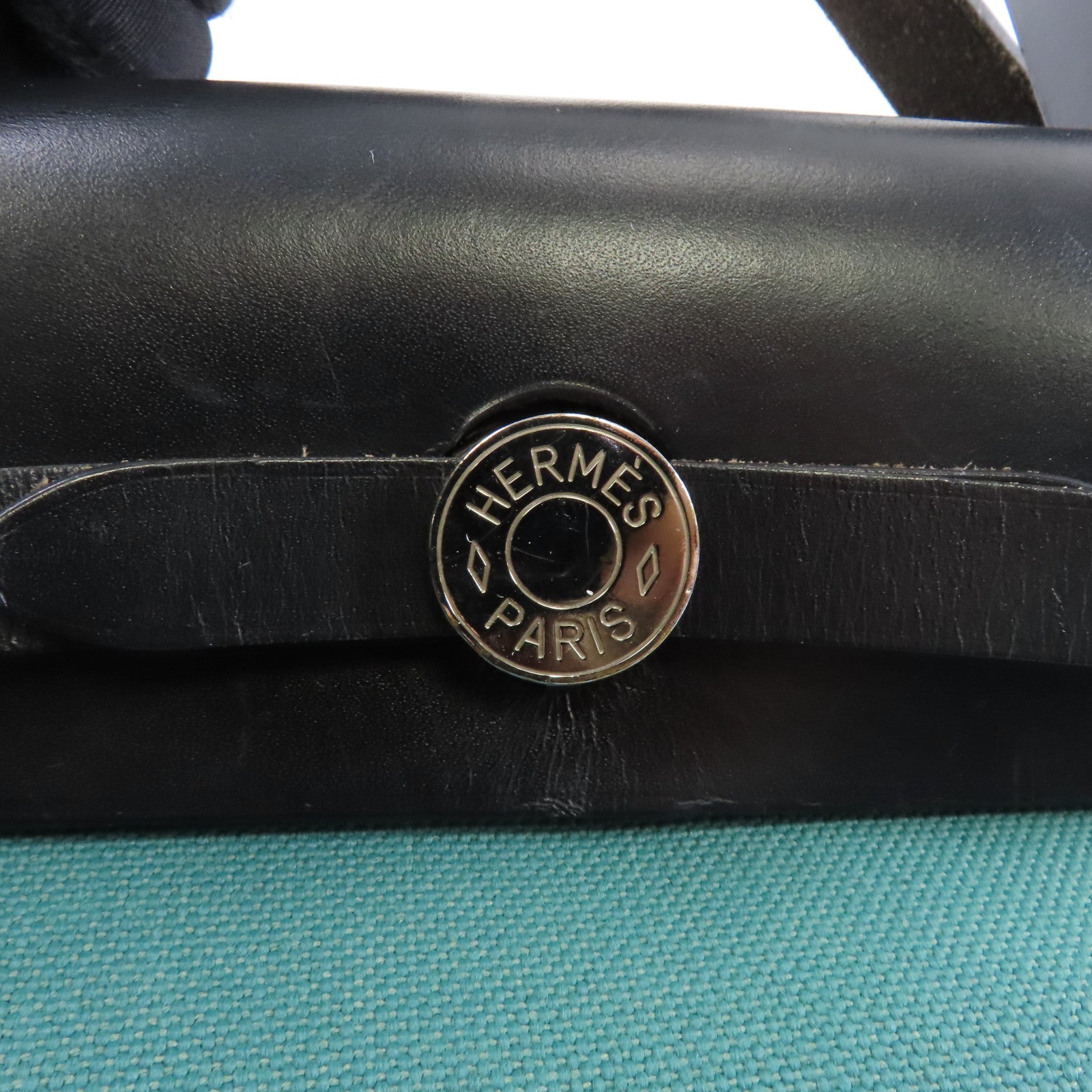 HERMES 帆布Herbag PM銀扣手挽肩背兩用袋綠色