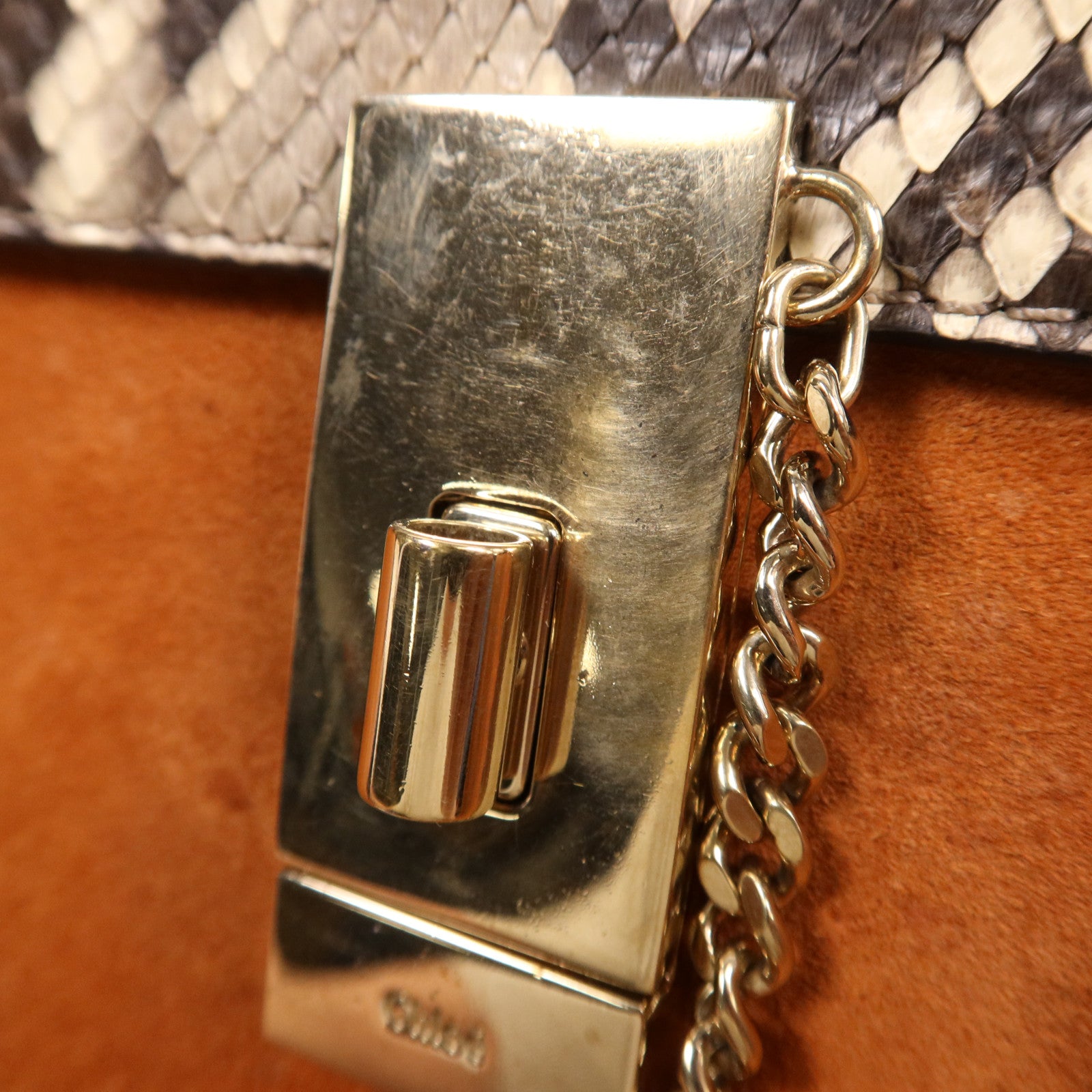 Chloe 牛皮/蛇皮皮革Drew Bag金扣鏈帶肩背袋