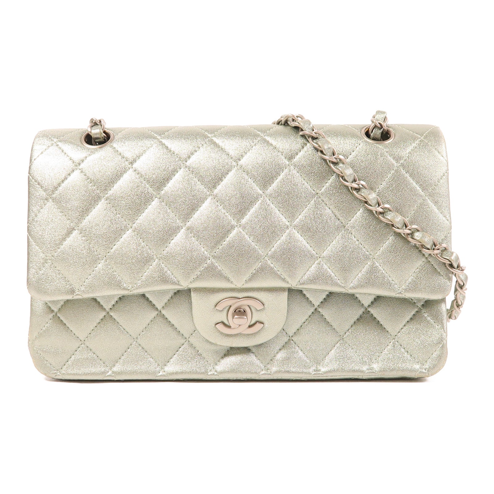 CHANEL 皮革Classic 25銀扣鏈帶肩背袋