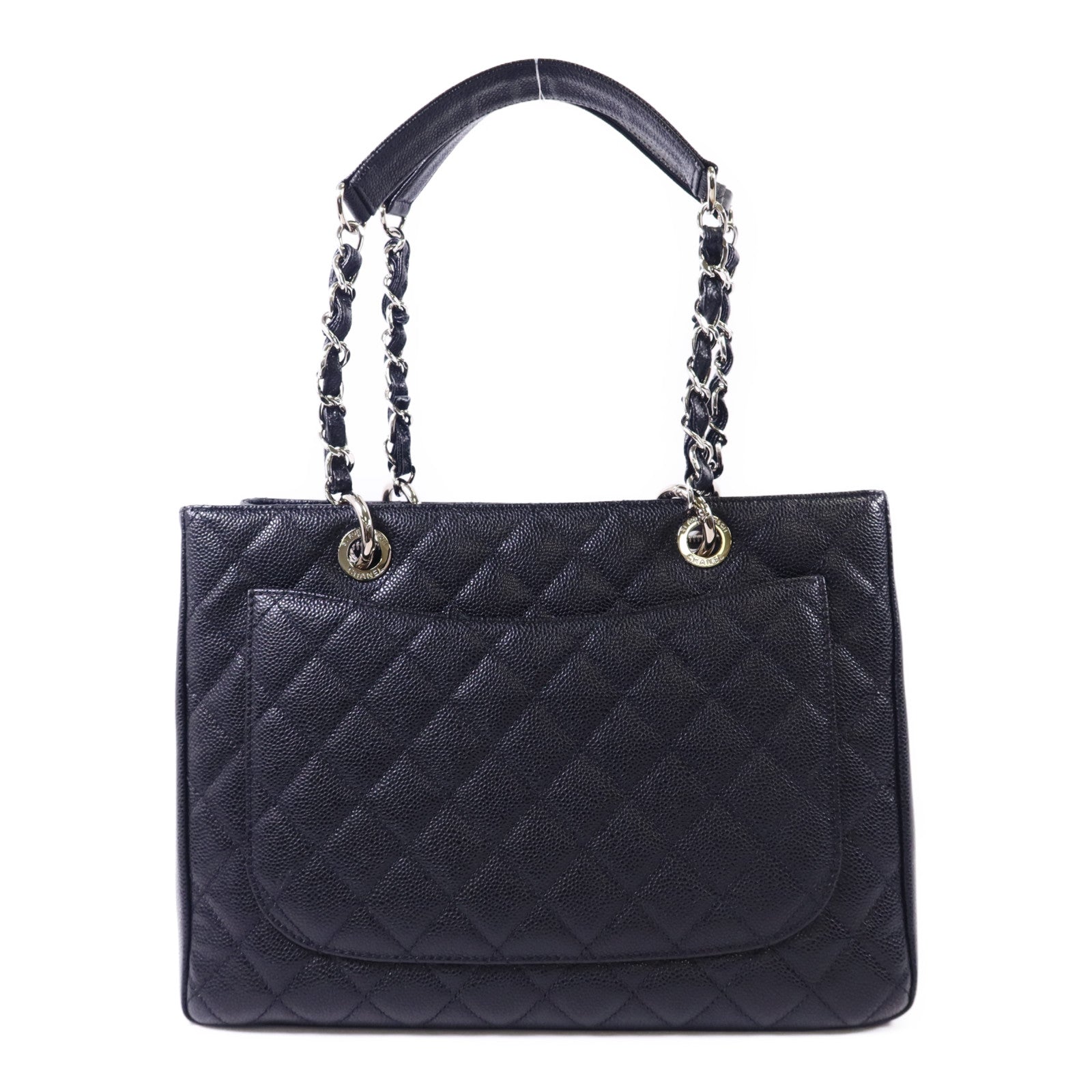 CHANEL 牛皮皮革GST Grand Shopping Tote Bag銀扣鏈帶肩背袋